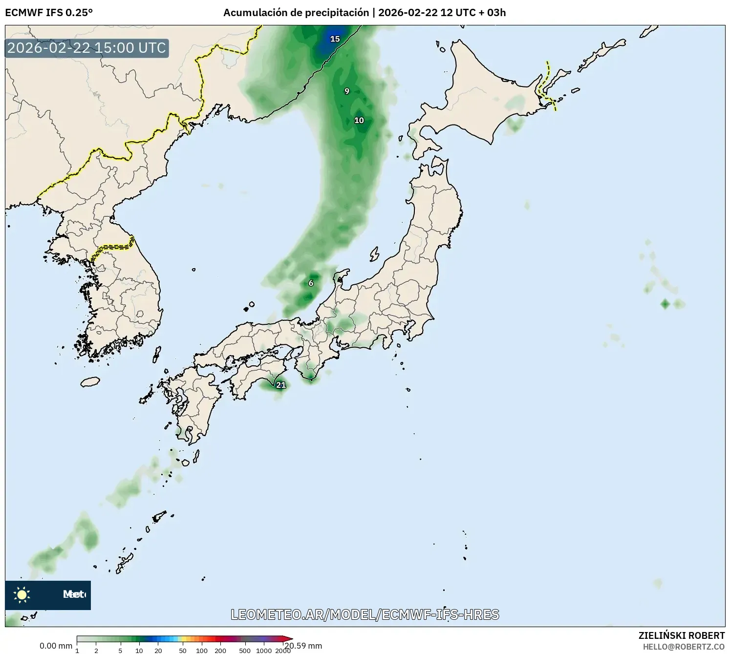 ECMWF IFS 0.25° model - Japonia, Suma opadów