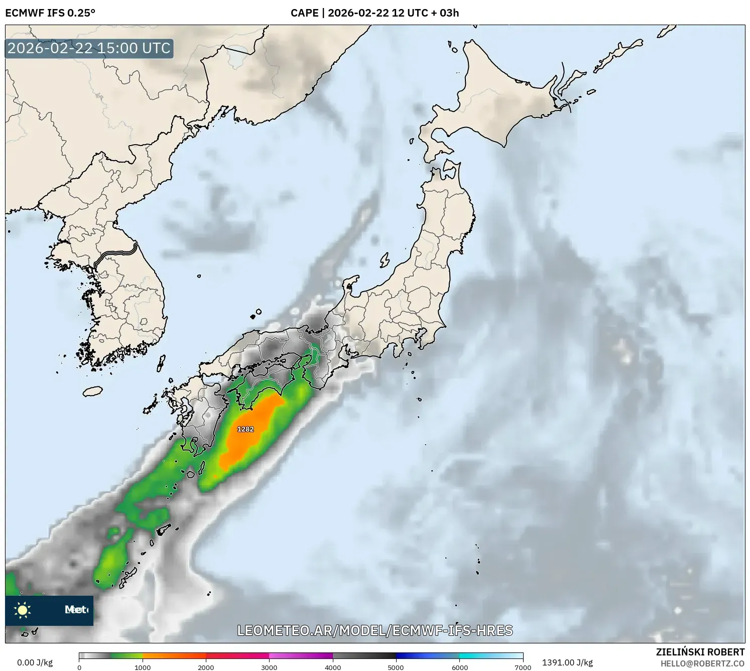 ECMWF IFS 0.25° model - Japonia, CAPE