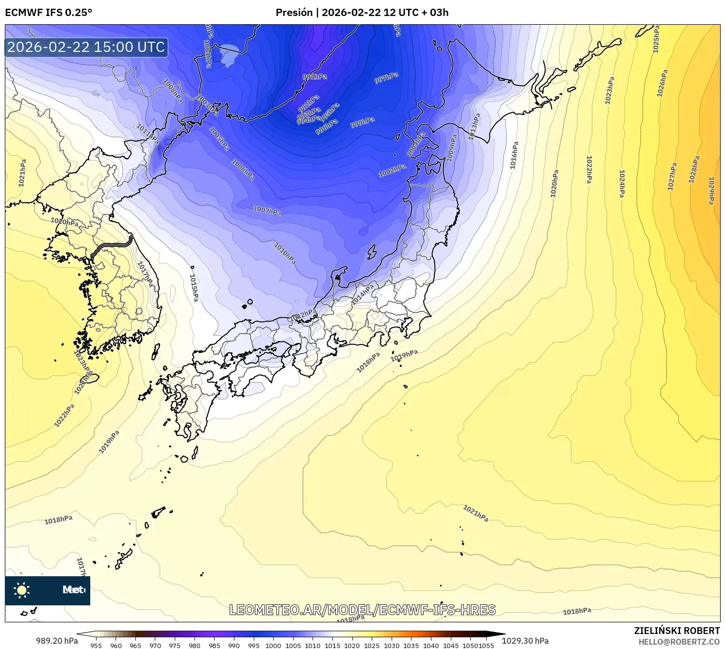 ECMWF IFS 0.25° model - Japonia, Ciśnienie