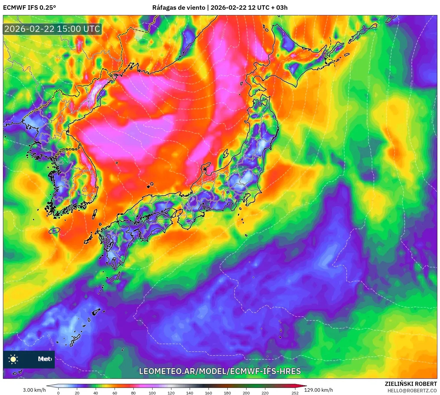 ECMWF IFS 0.25° model - Japonia, Porywy wiatru