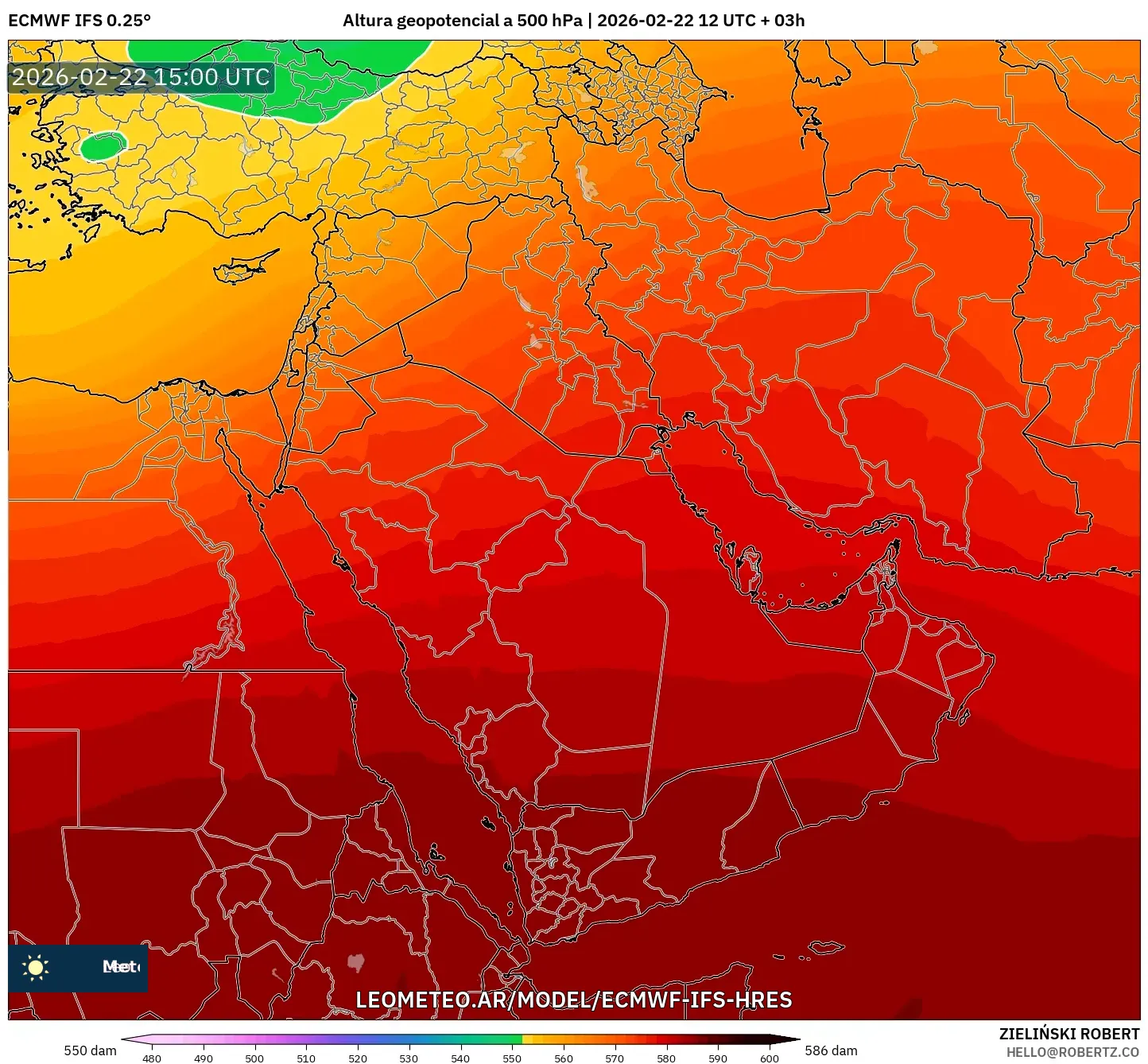 ECMWF IFS 0.25° model - Bliski Wschód, Wysokość geopotencjalna na poziomie 500 hPa