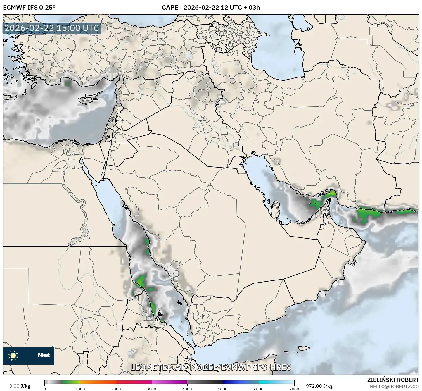 ECMWF IFS 0.25° model - Bliski Wschód, CAPE