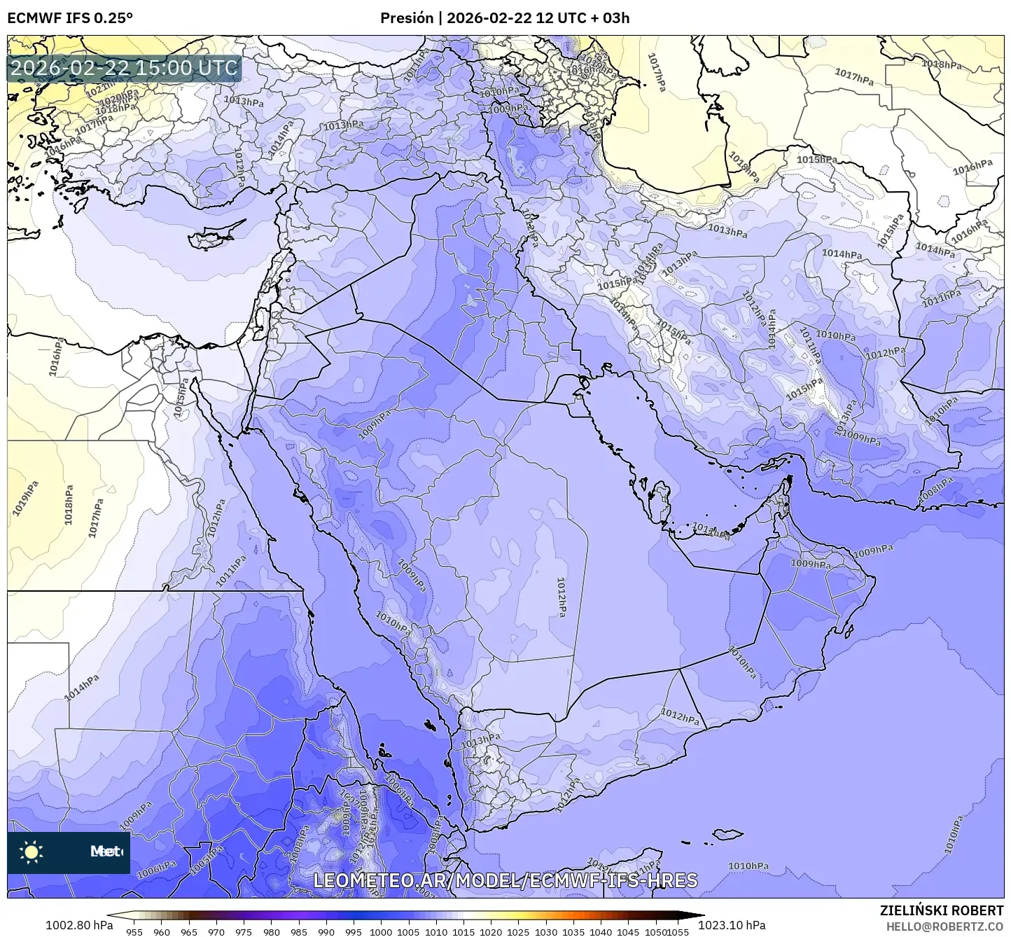 ECMWF IFS 0.25° model - Bliski Wschód, Ciśnienie