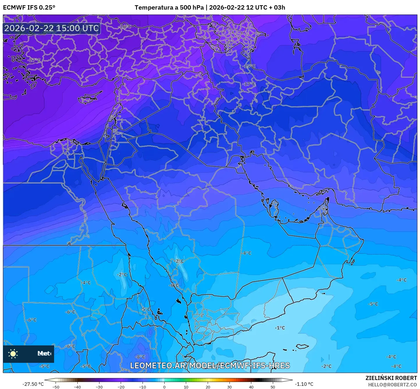 ECMWF IFS 0.25° model - Bliski Wschód, Temperatura na 500 hPa