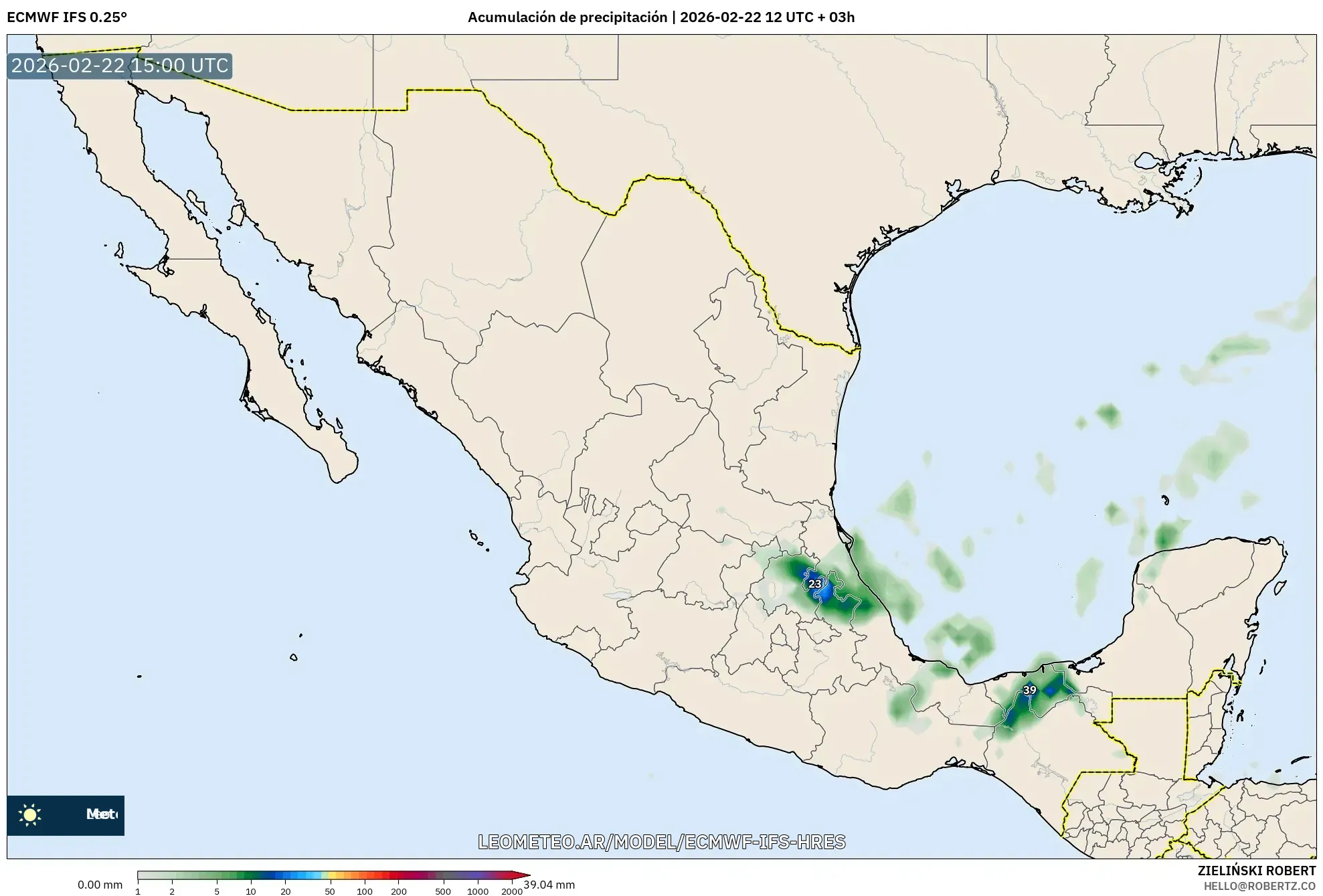 ECMWF IFS 0.25° model - Meksyk, Suma opadów