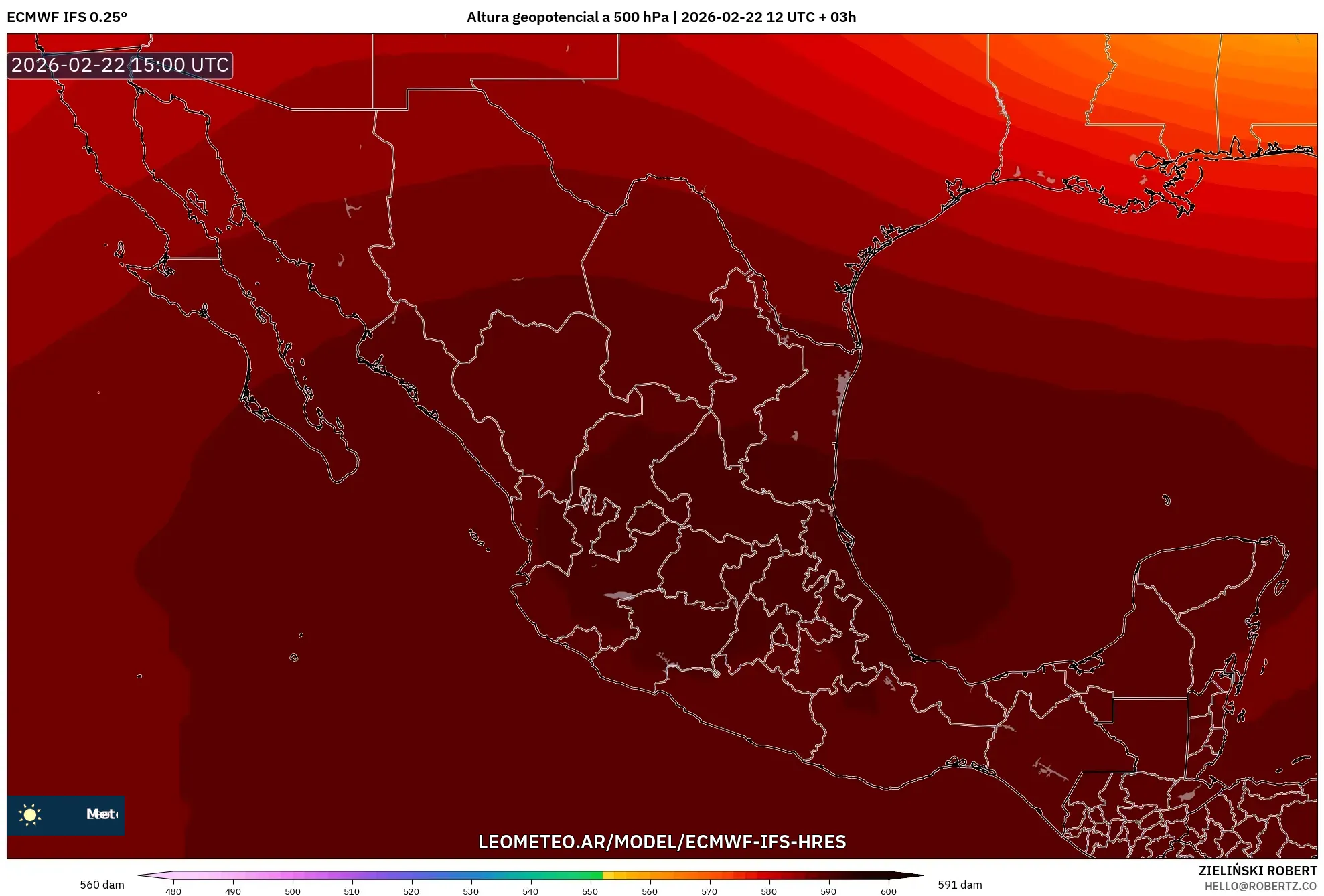 ECMWF IFS 0.25° model - Meksyk, Wysokość geopotencjalna na poziomie 500 hPa