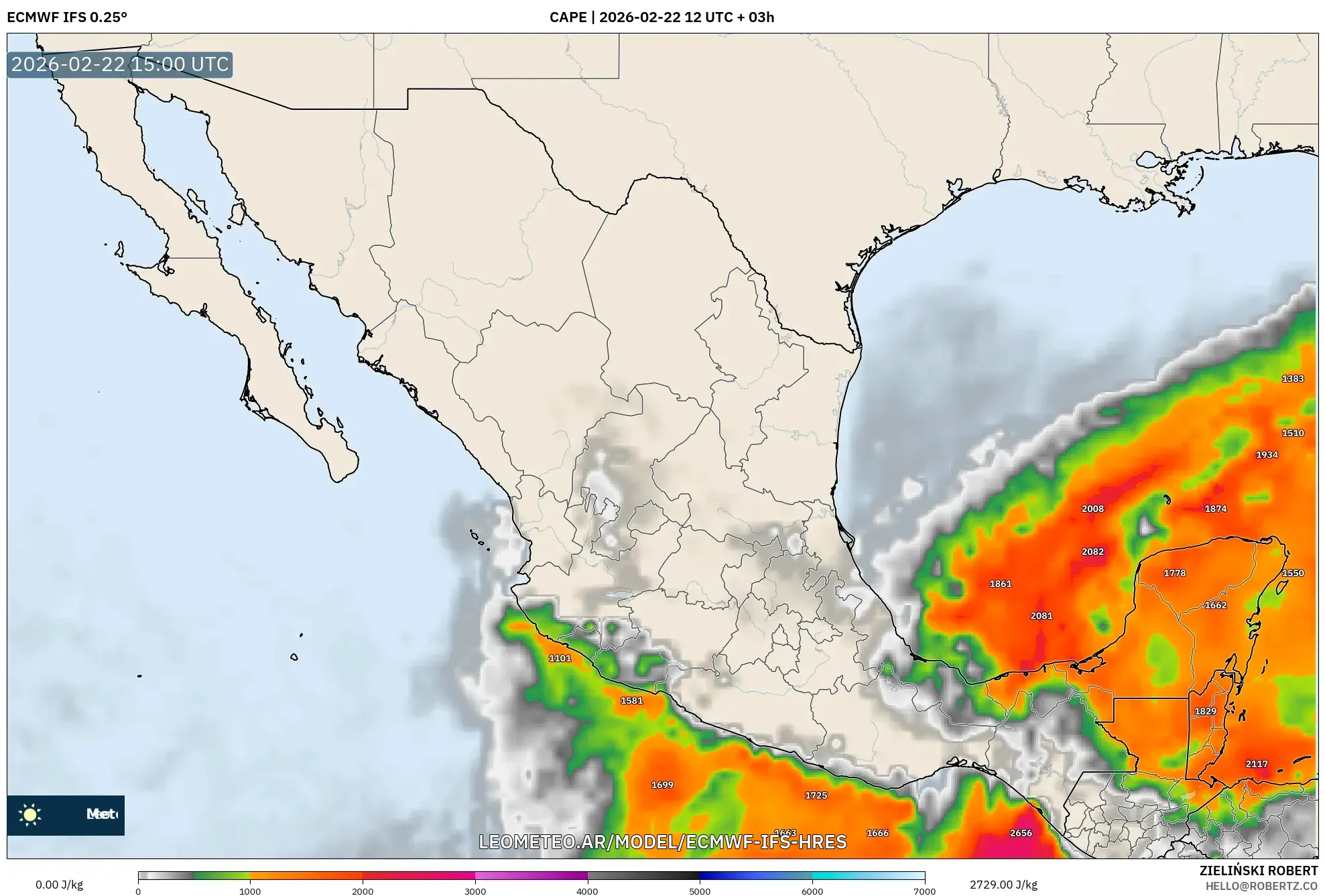 ECMWF IFS 0.25° model - Meksyk, CAPE