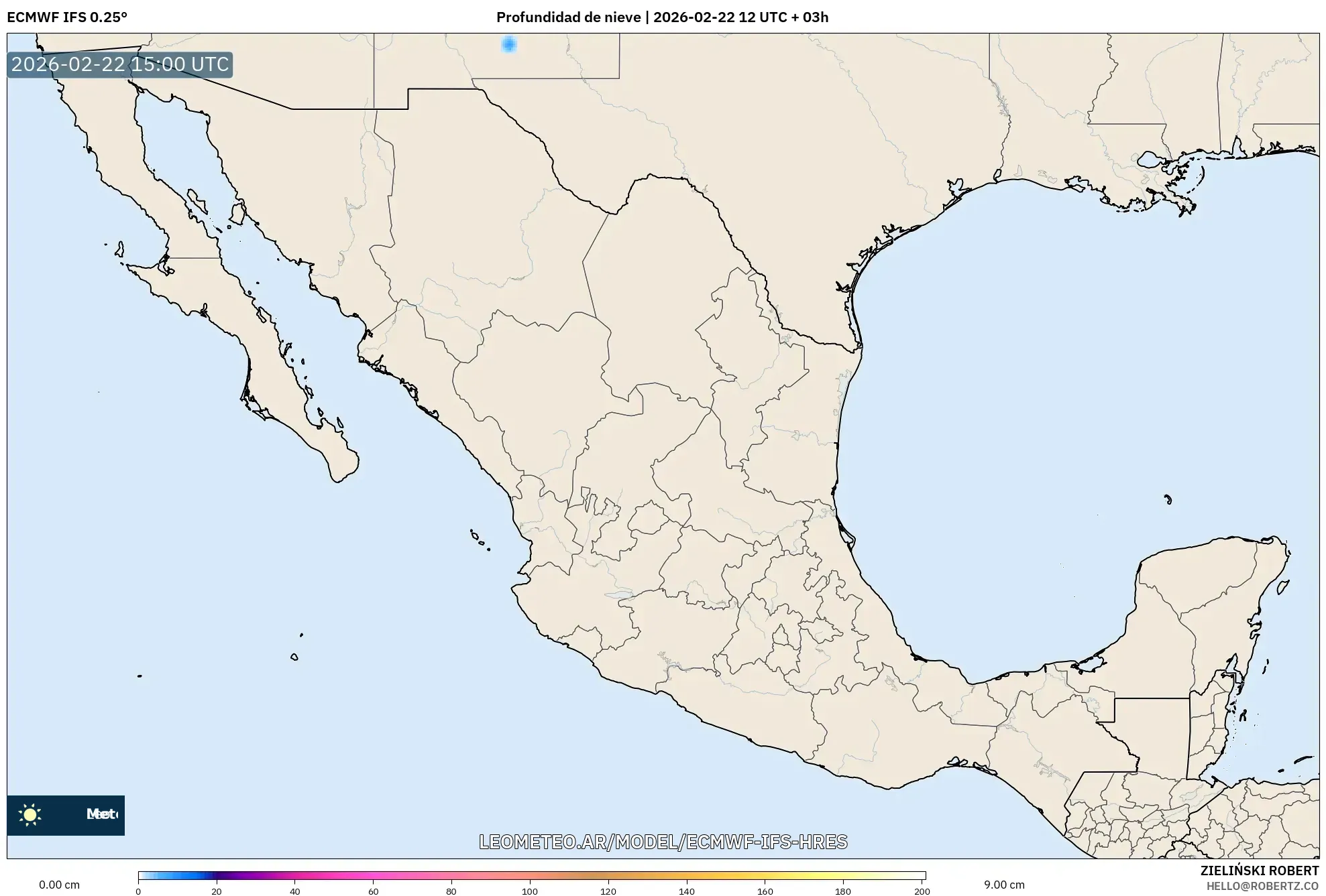 ECMWF IFS 0.25° model - Meksyk, Pokrywa śnieżna