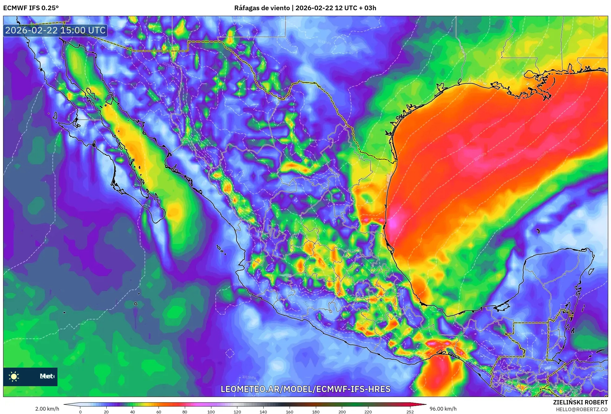 ECMWF IFS 0.25° model - Meksyk, Porywy wiatru