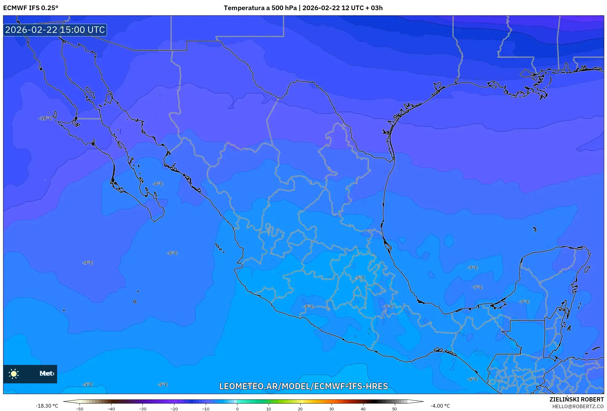 ECMWF IFS 0.25° model - Meksyk, Temperatura na 500 hPa