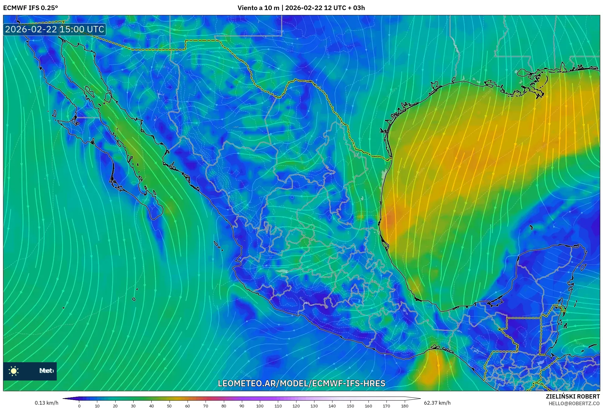 ECMWF IFS 0.25° model - Meksyk, Wiatr na 10 m