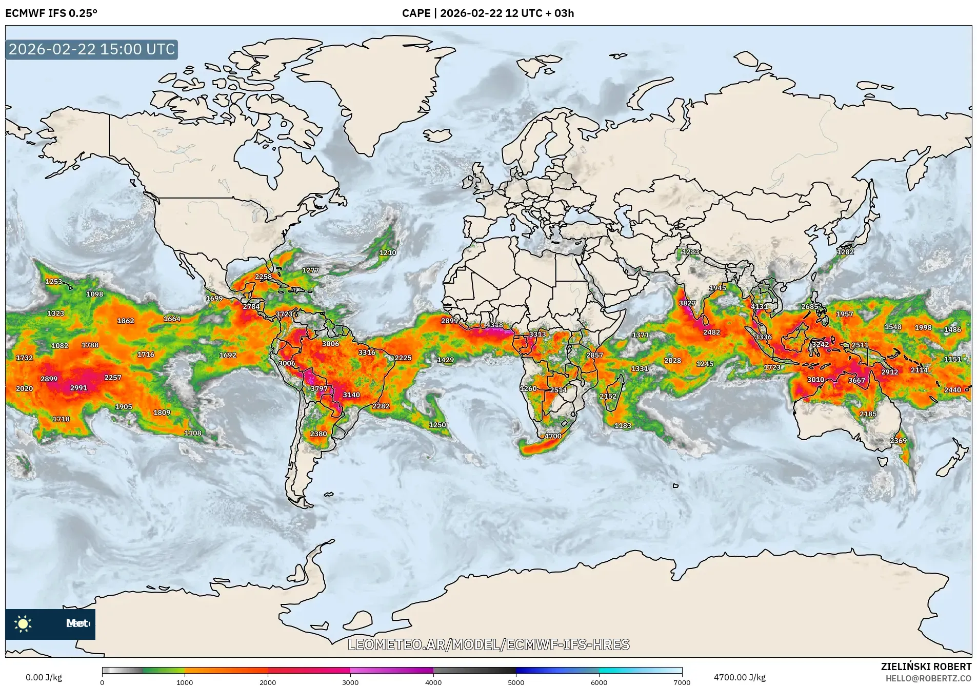 ECMWF IFS 0.25° model - Świat, CAPE