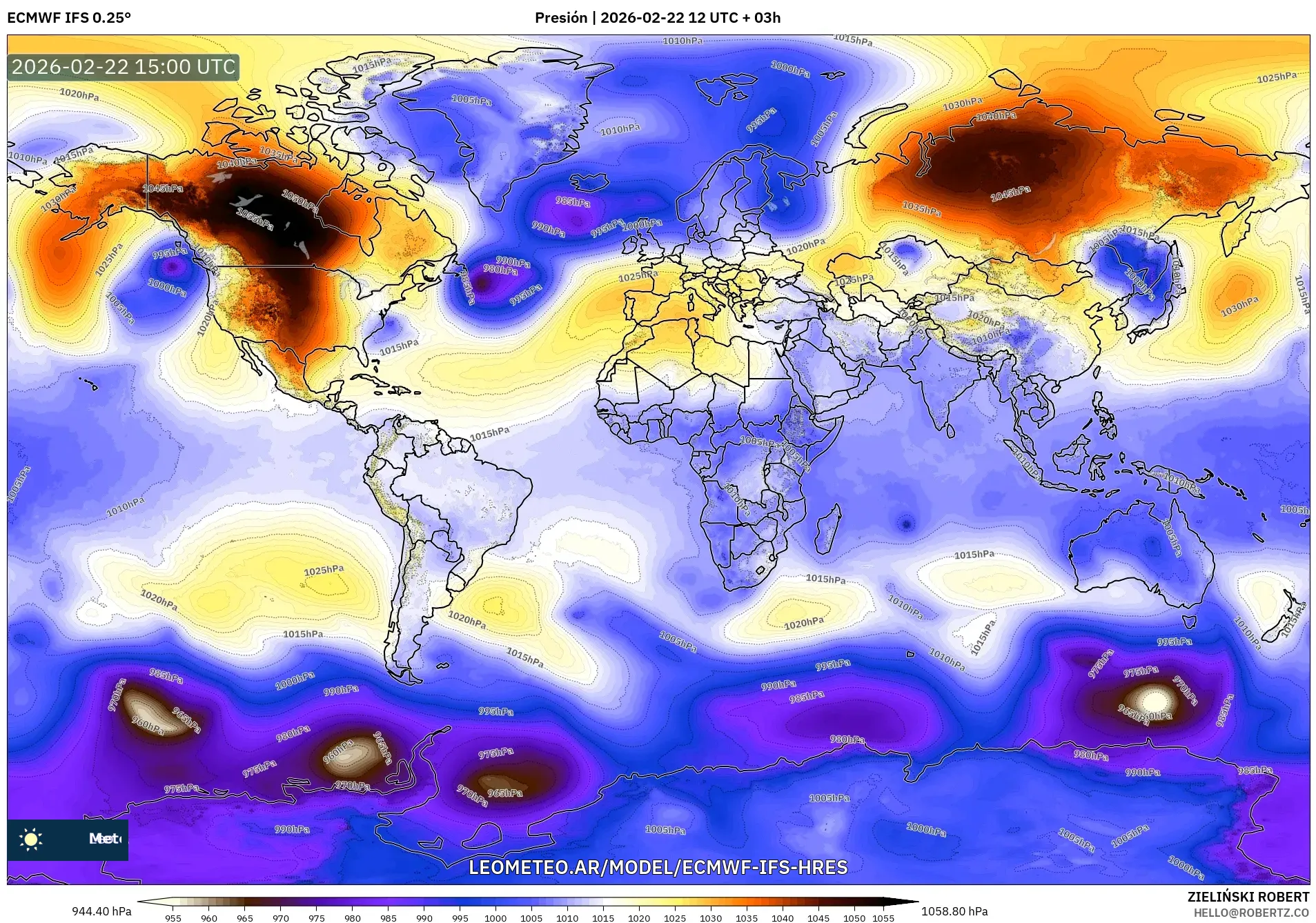 ECMWF IFS 0.25° model - Świat, Ciśnienie