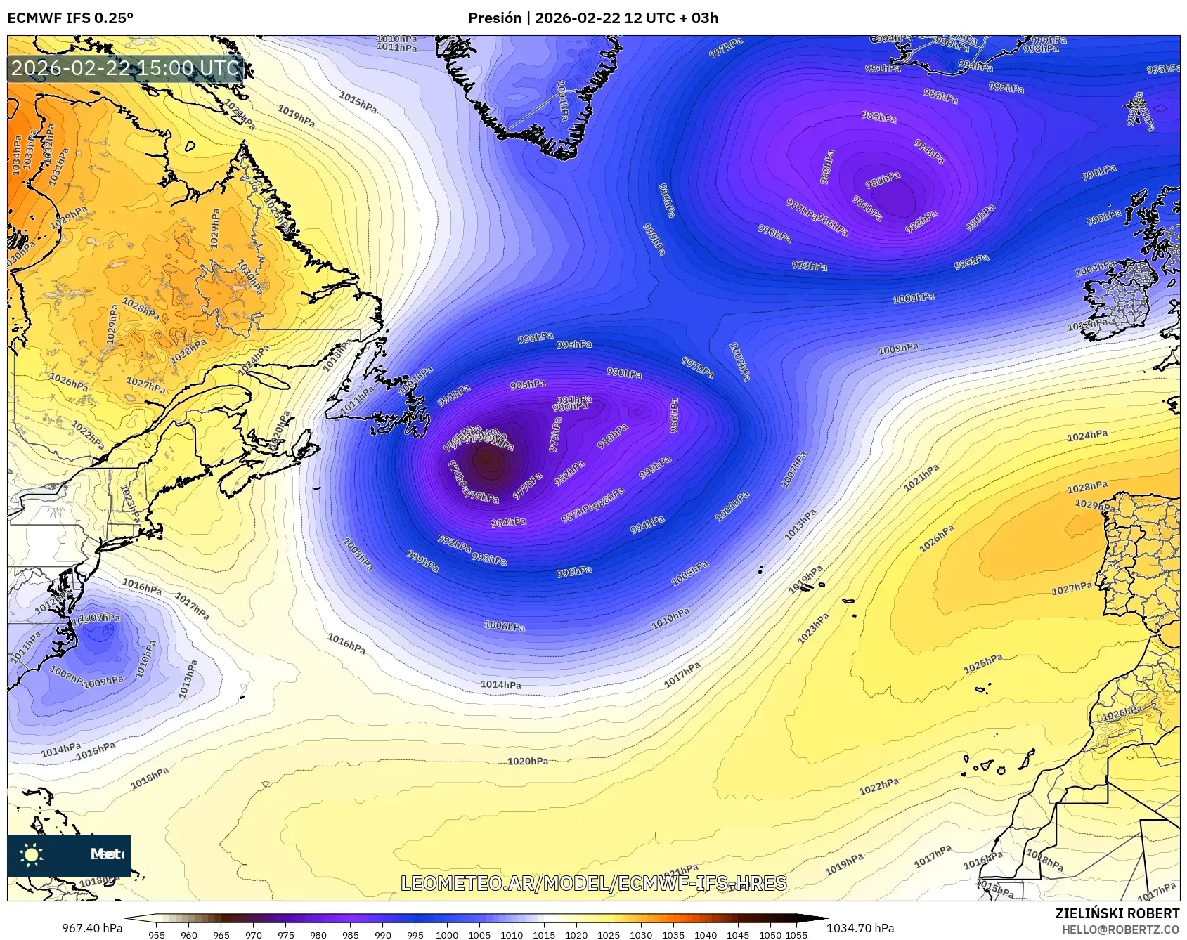 ECMWF IFS 0.25° model - Atlantyk Północny, Ciśnienie