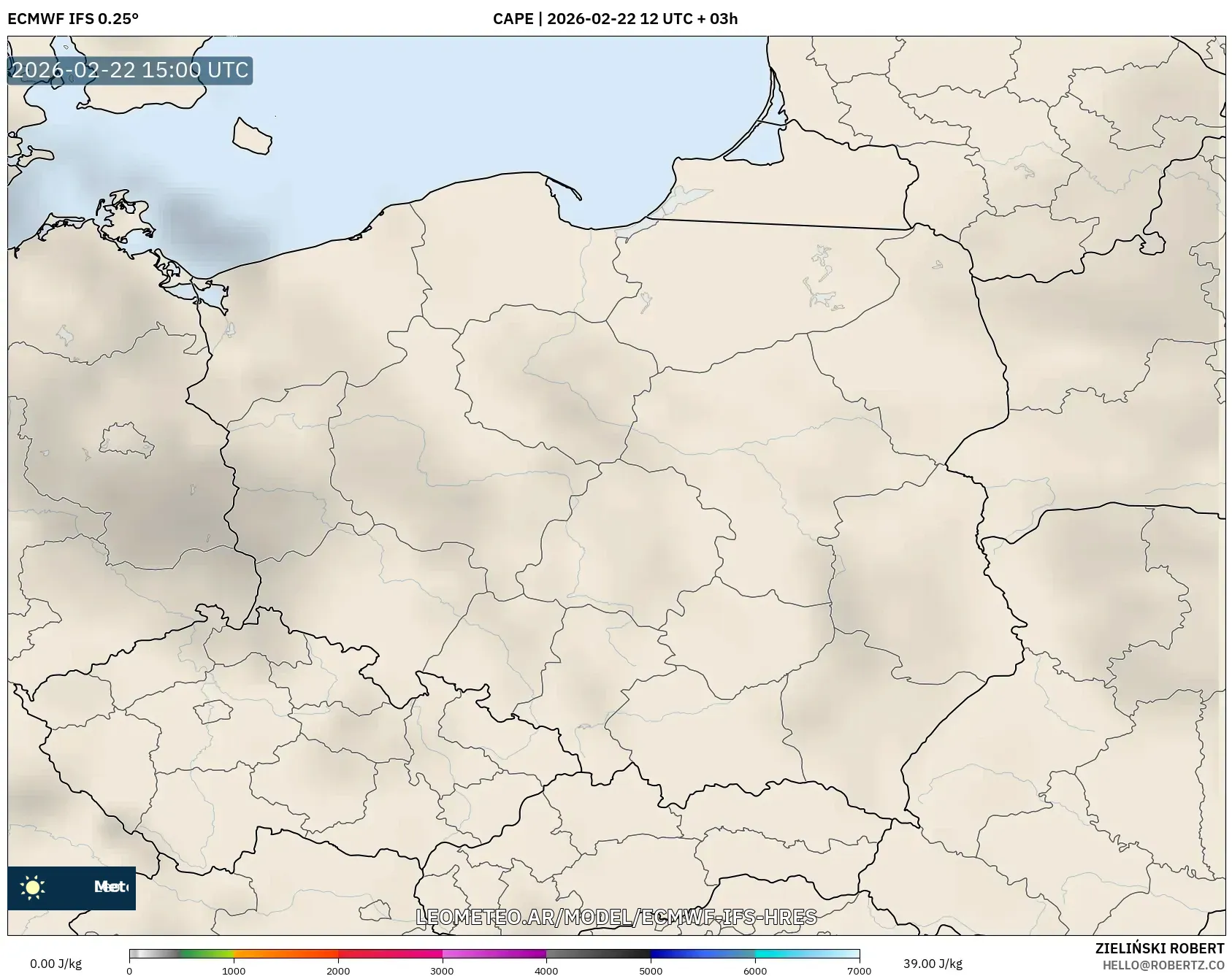 ECMWF IFS 0.25° model - Polska, CAPE