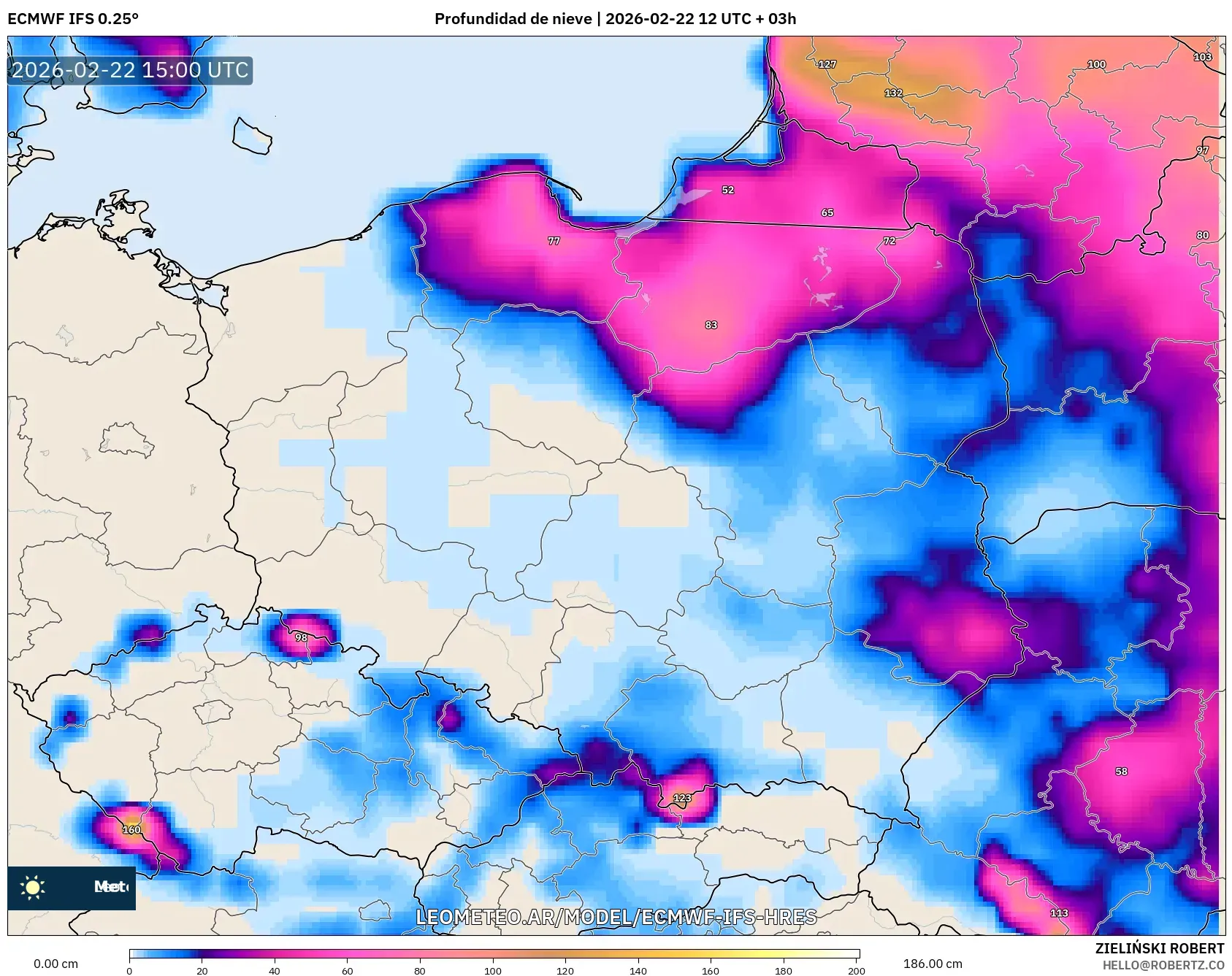 ECMWF IFS 0.25° model - Polska, Pokrywa śnieżna
