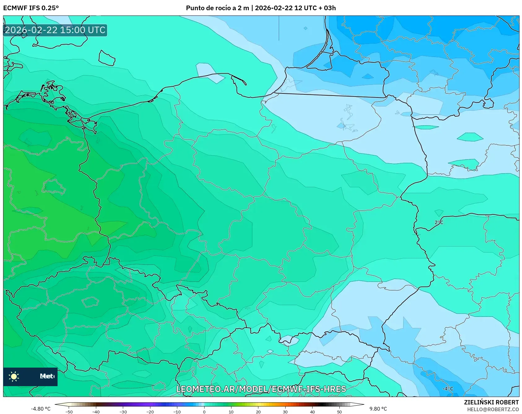 ECMWF IFS 0.25° model - Polska, Punkt rosy na 2 m