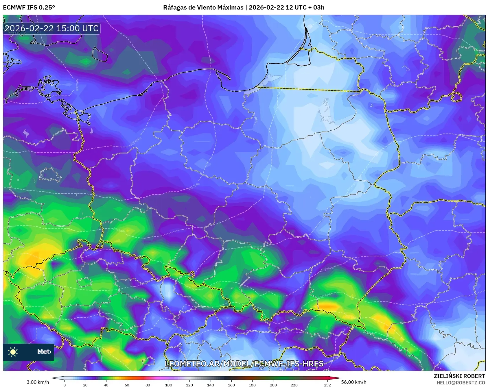 ECMWF IFS 0.25° model - Polska, Maksymalne Porywy Wiatru