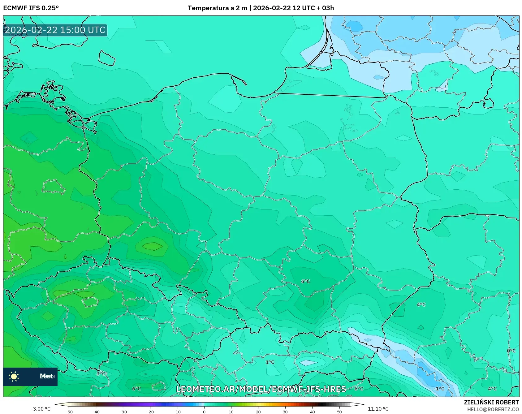 ECMWF IFS 0.25° model - Polska, Temperatura na 2 m