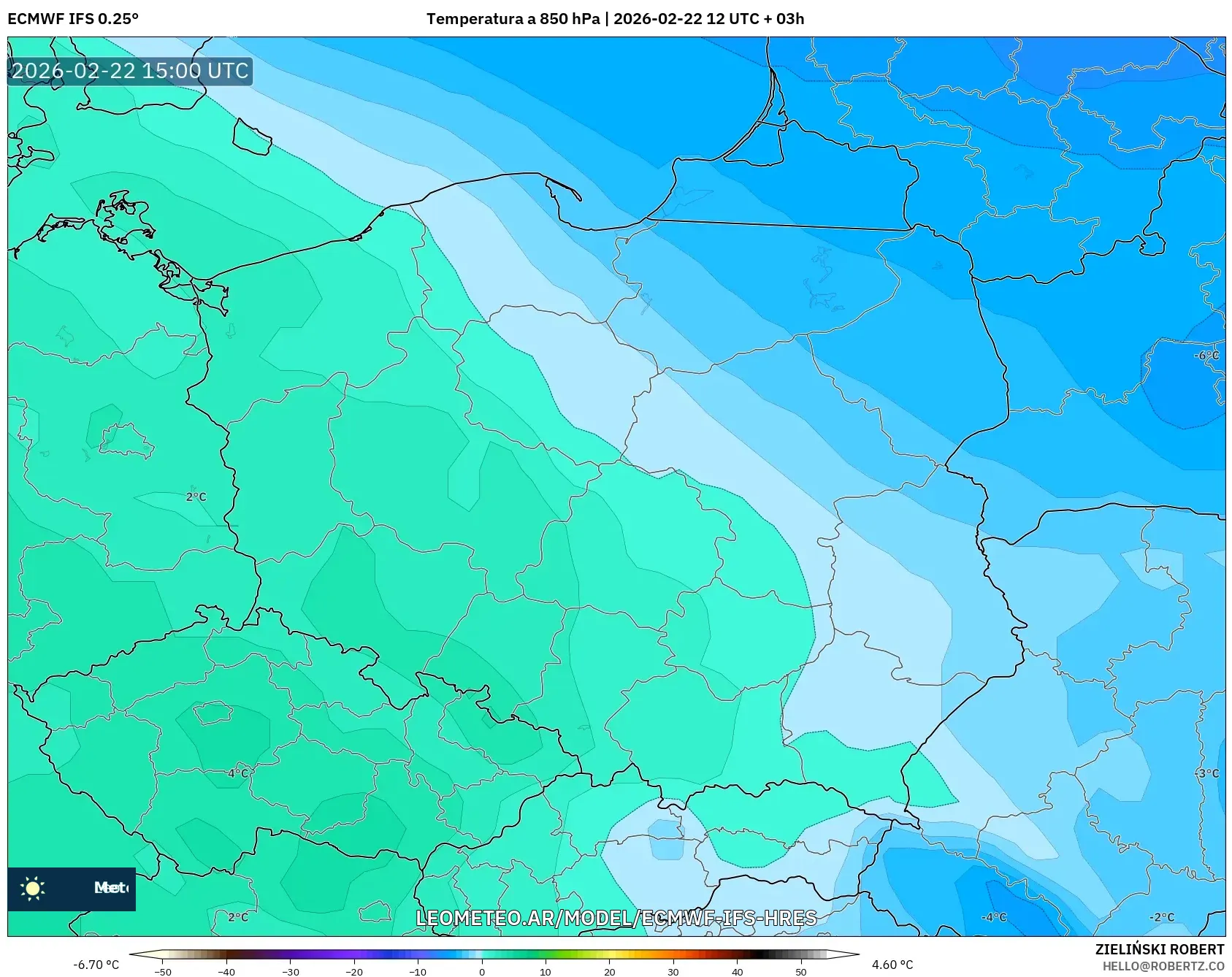 ECMWF IFS 0.25° model - Polska, Temperatura na 850 hPa