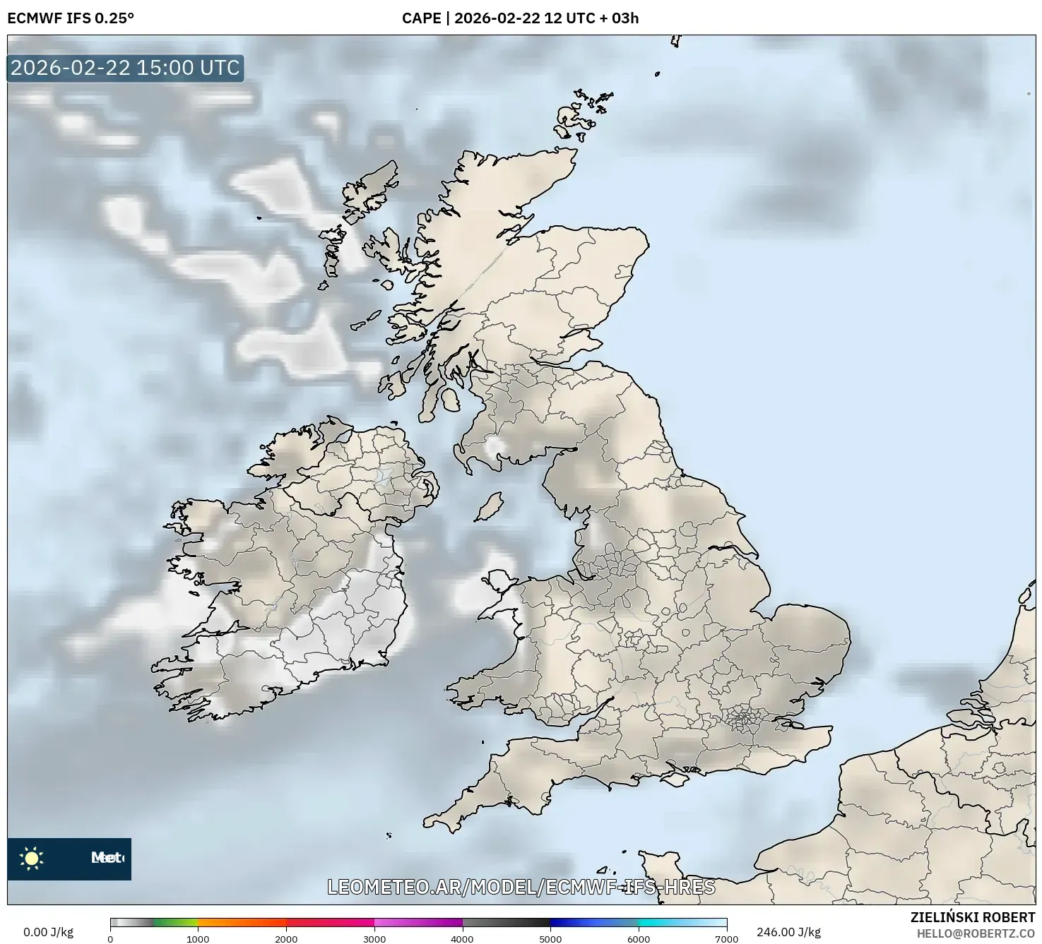 ECMWF IFS 0.25° model - Wielka Brytania, CAPE