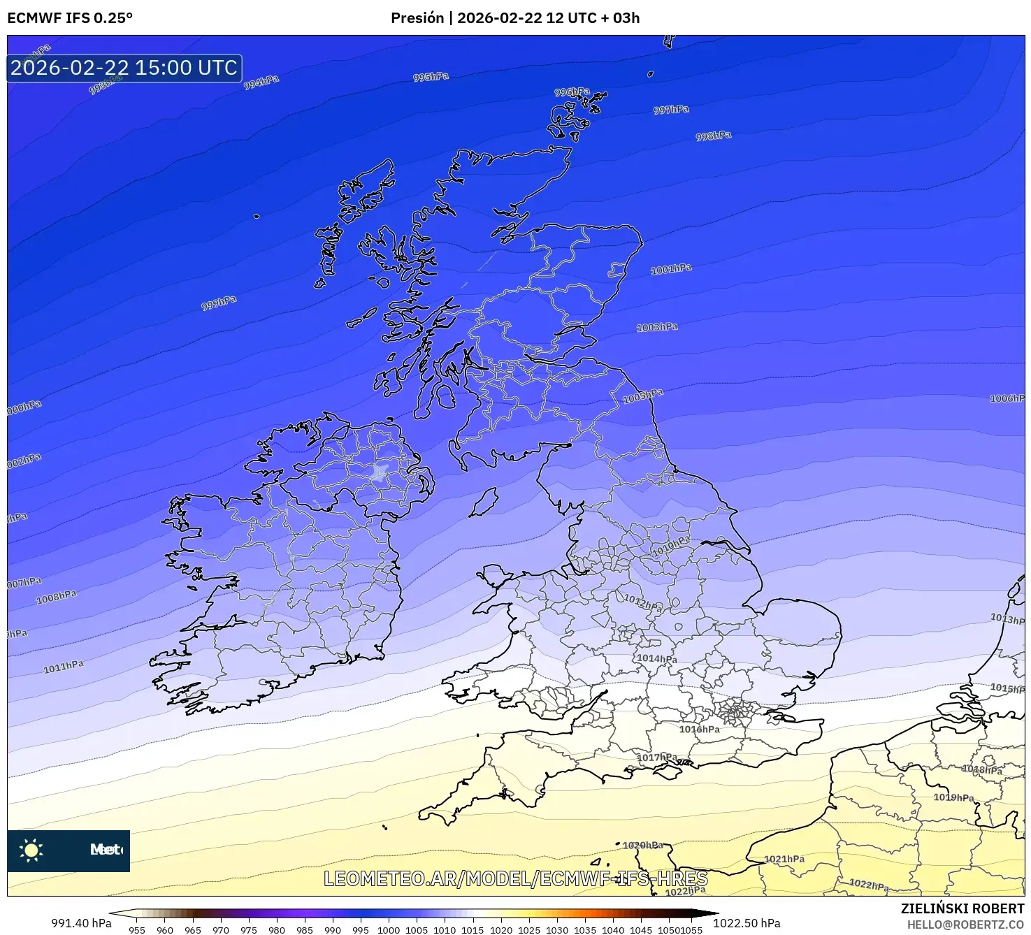 ECMWF IFS 0.25° model - Wielka Brytania, Ciśnienie