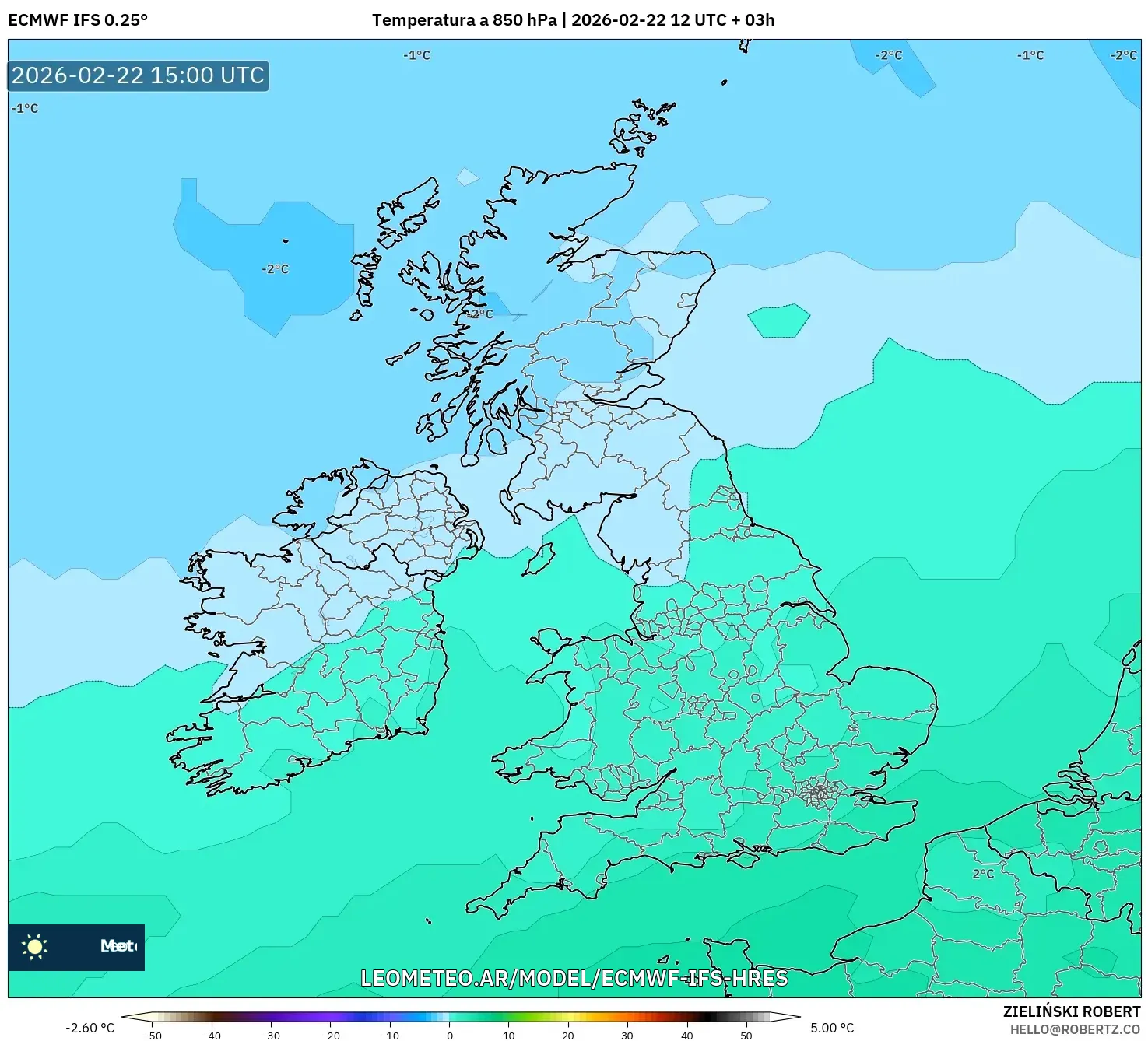 ECMWF IFS 0.25° model - Wielka Brytania, Temperatura na 850 hPa