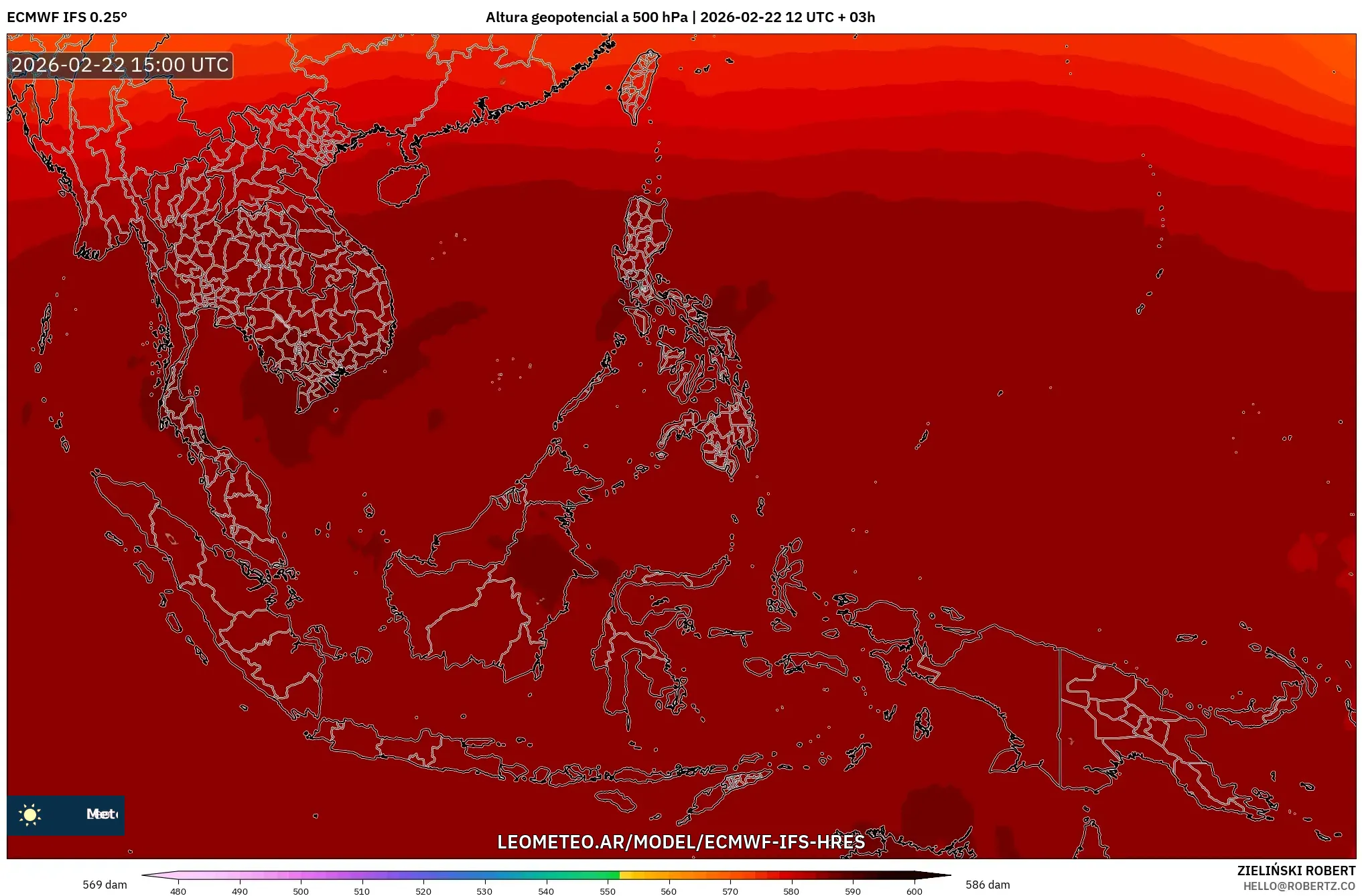 ECMWF IFS 0.25° model - Azja Południowo-Wschodnia, Wysokość geopotencjalna na poziomie 500 hPa