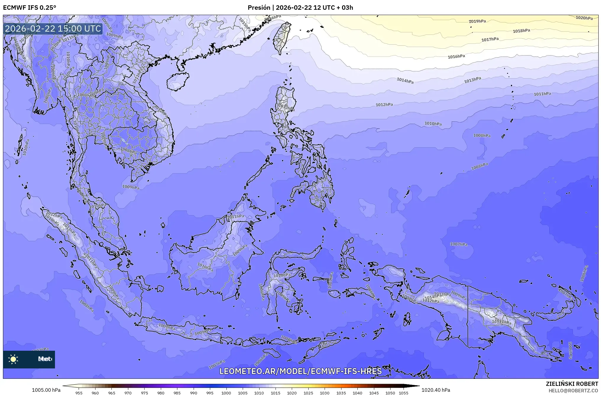 ECMWF IFS 0.25° model - Azja Południowo-Wschodnia, Ciśnienie
