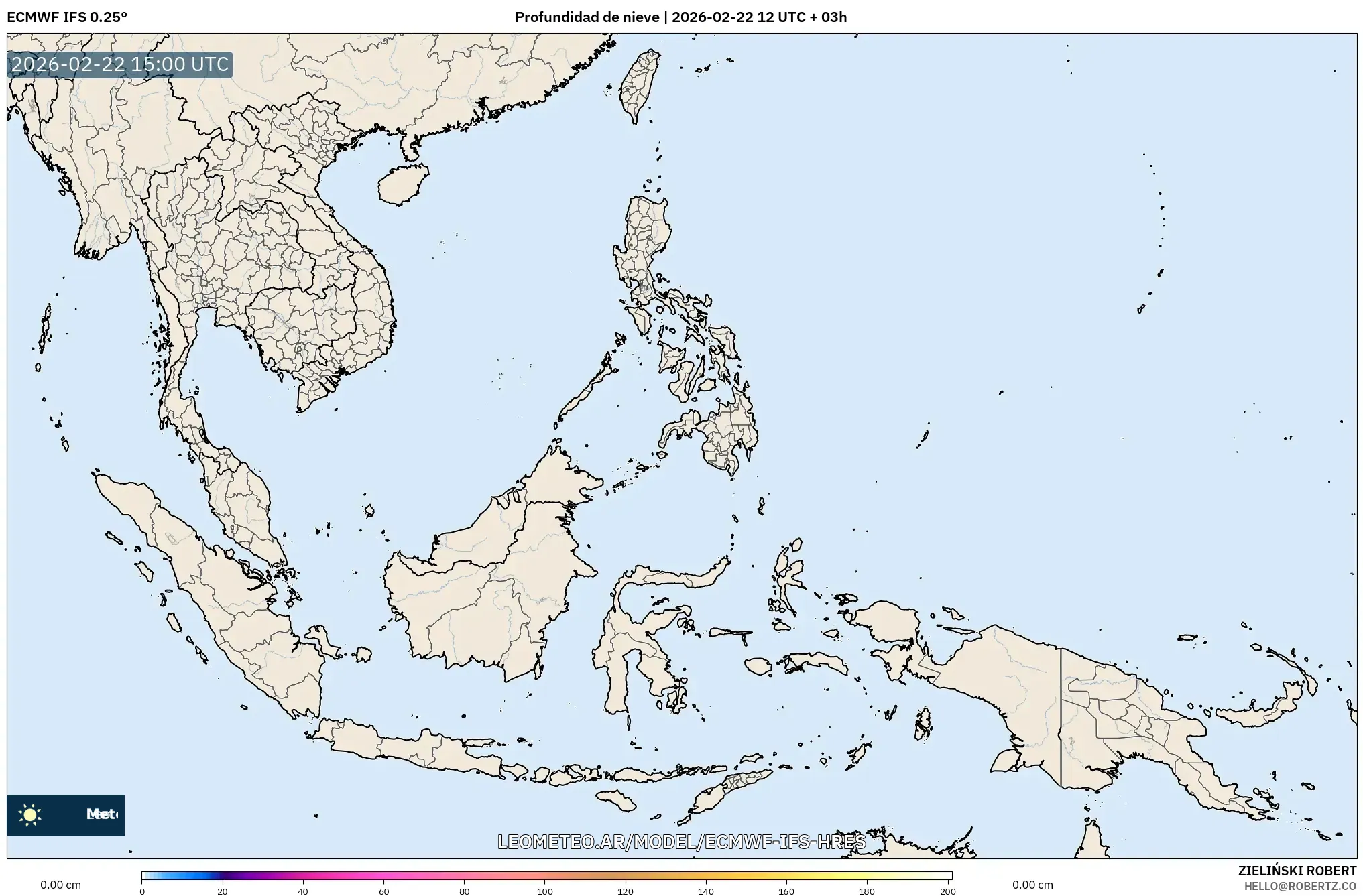 ECMWF IFS 0.25° model - Azja Południowo-Wschodnia, Pokrywa śnieżna
