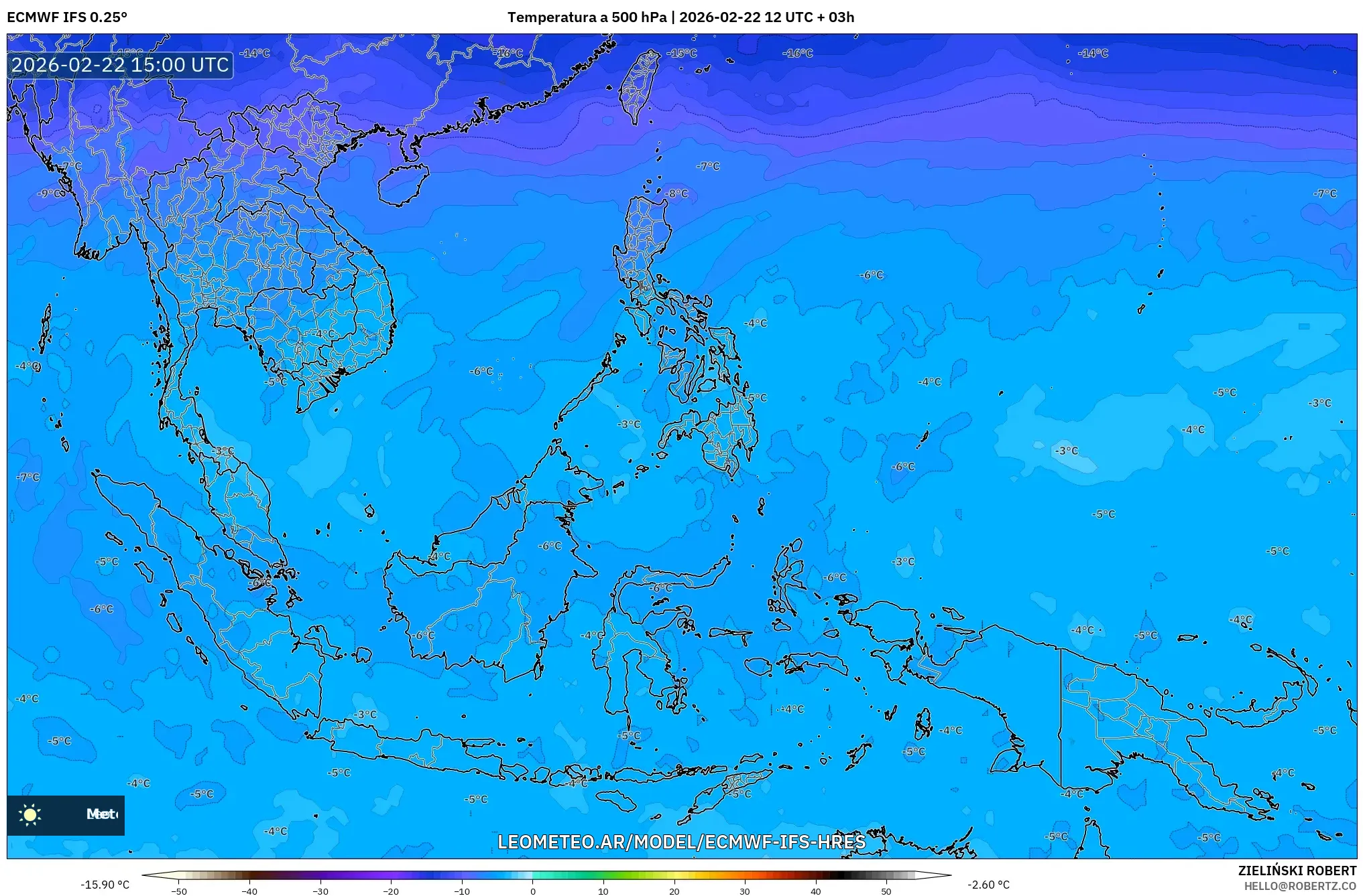 ECMWF IFS 0.25° model - Azja Południowo-Wschodnia, Temperatura na 500 hPa