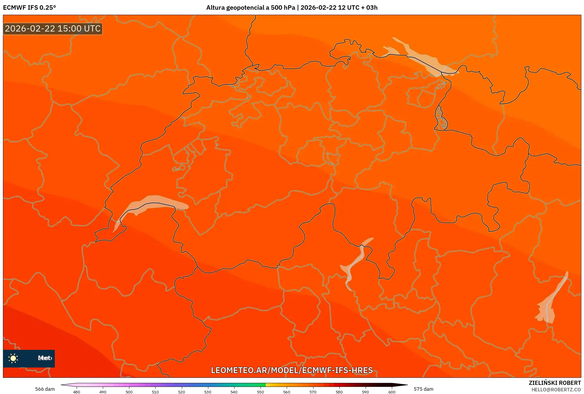 ECMWF IFS 0.25° model - Szwajcaria, Wysokość geopotencjalna na poziomie 500 hPa