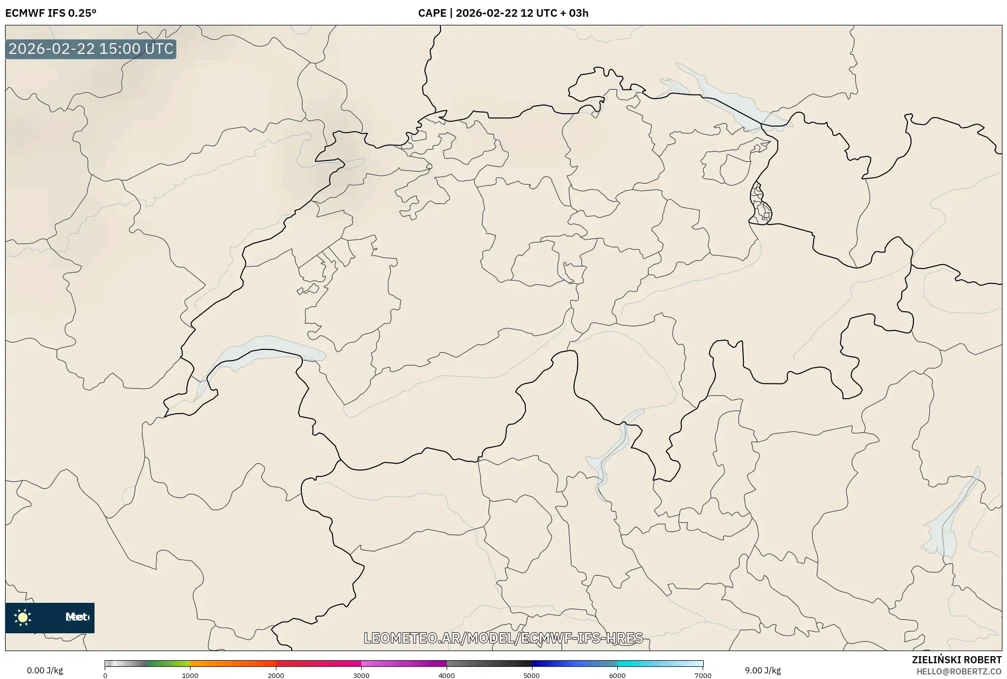 ECMWF IFS 0.25° model - Szwajcaria, CAPE