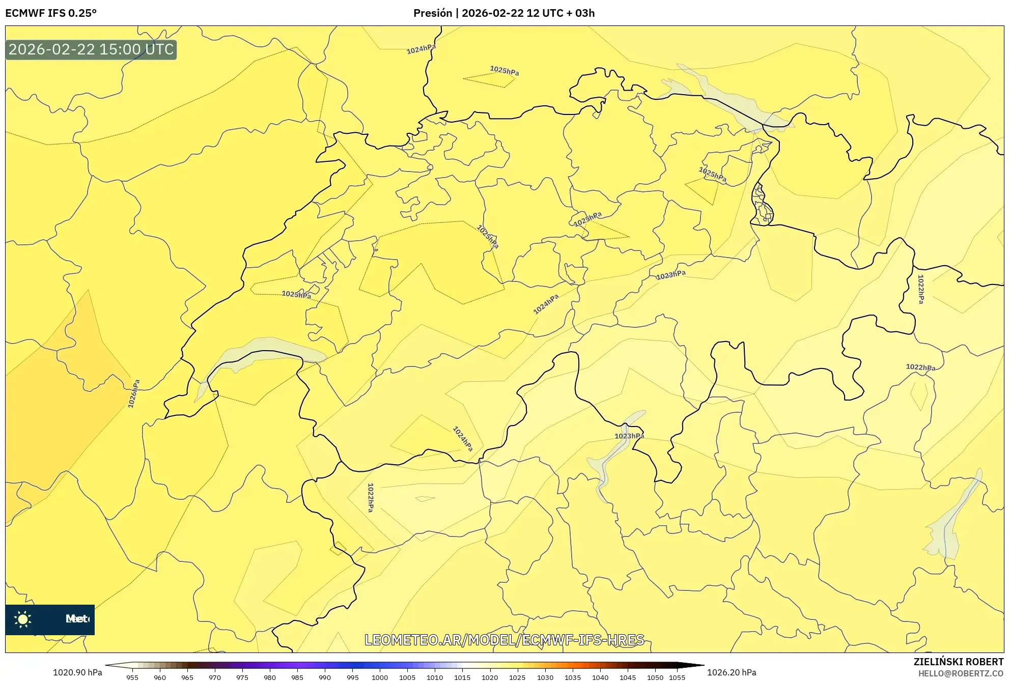 ECMWF IFS 0.25° model - Szwajcaria, Ciśnienie