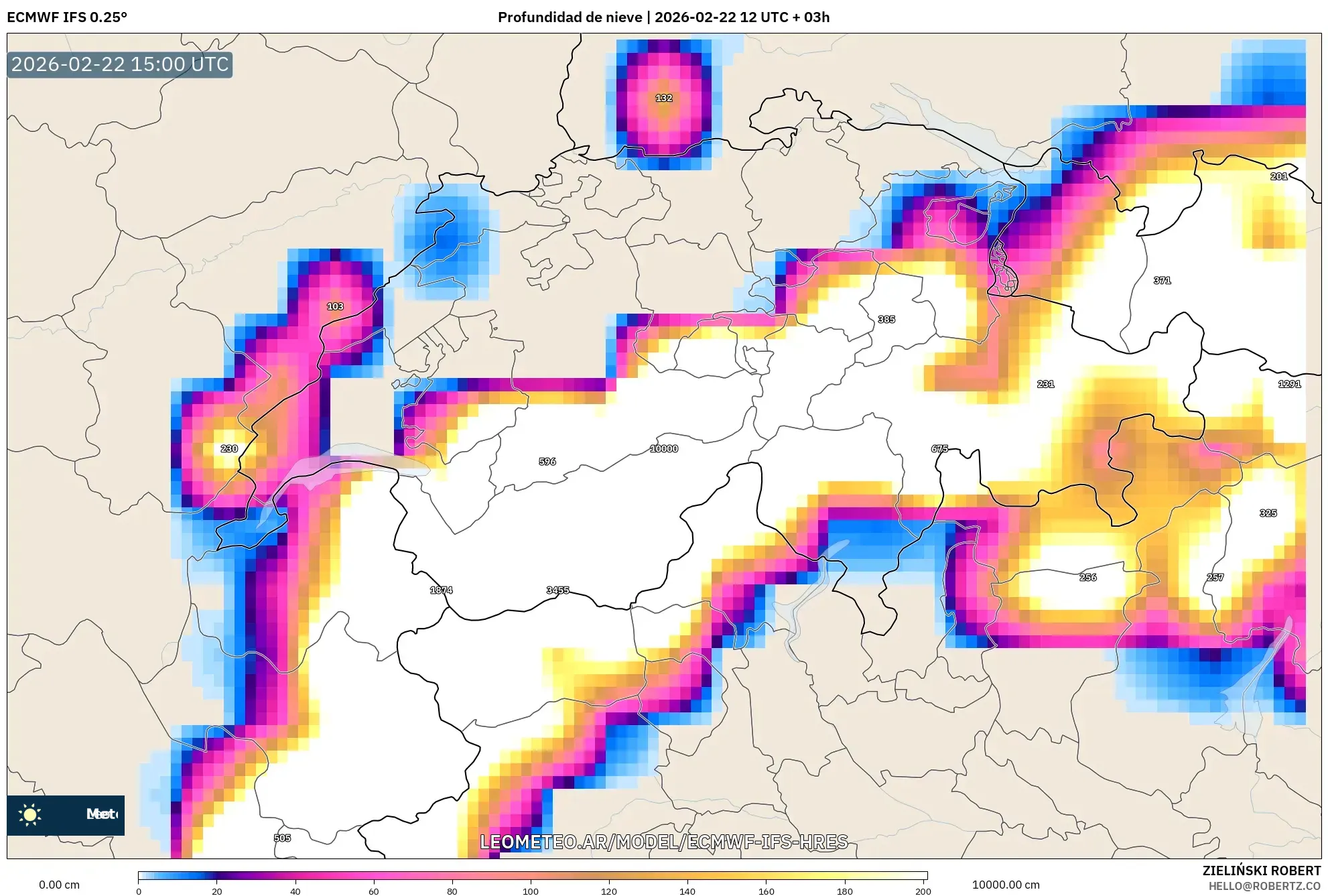 ECMWF IFS 0.25° model - Szwajcaria, Pokrywa śnieżna