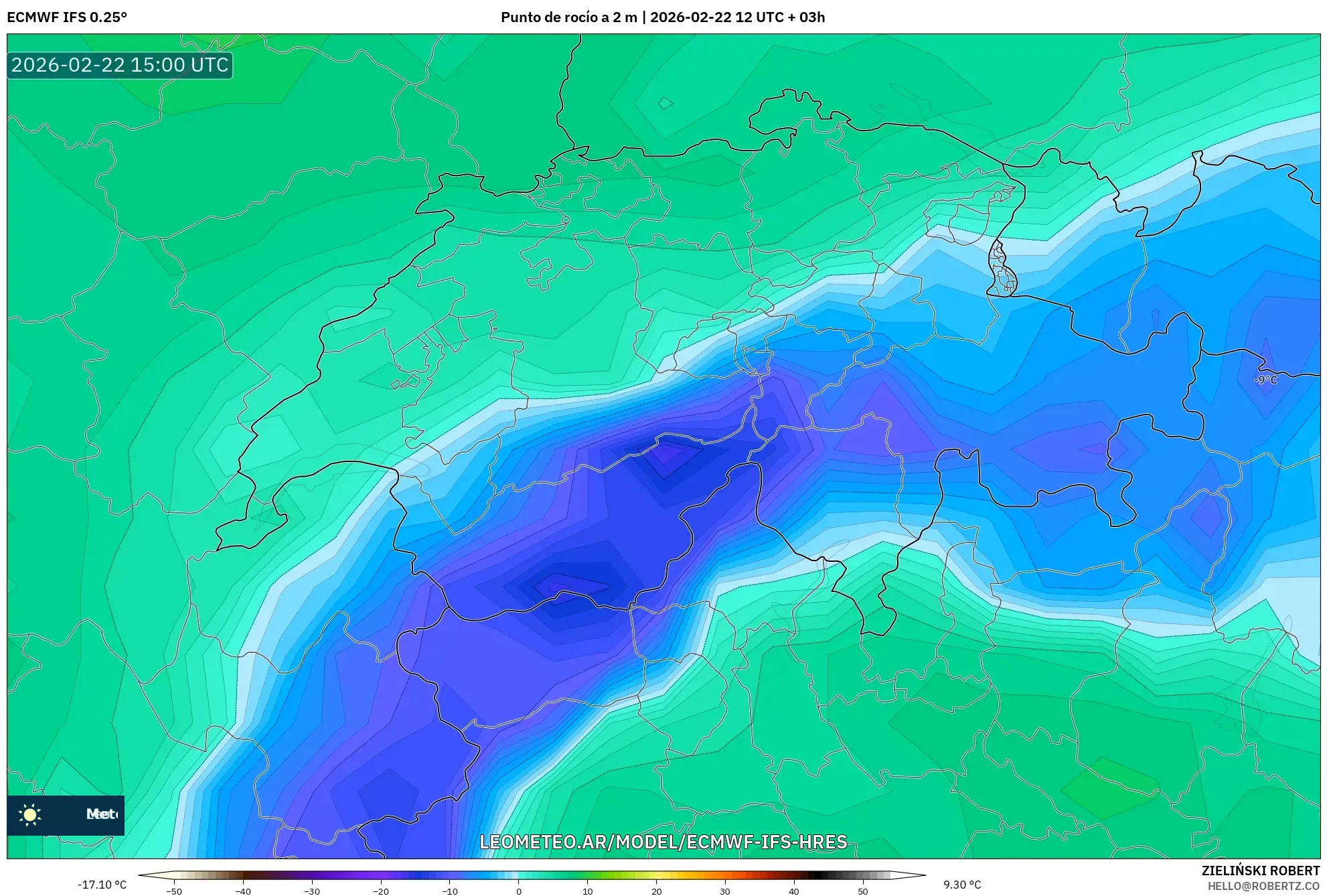 ECMWF IFS 0.25° model - Szwajcaria, Punkt rosy na 2 m