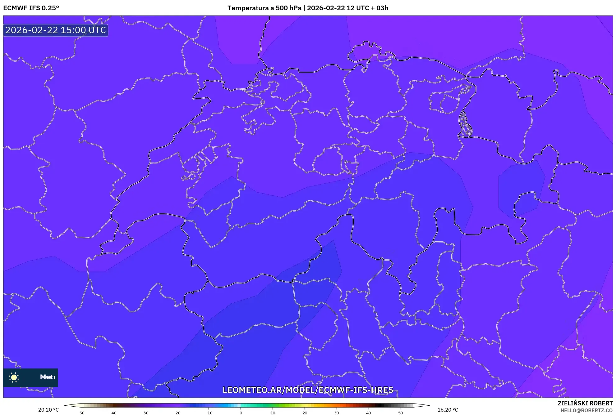 ECMWF IFS 0.25° model - Szwajcaria, Temperatura na 500 hPa