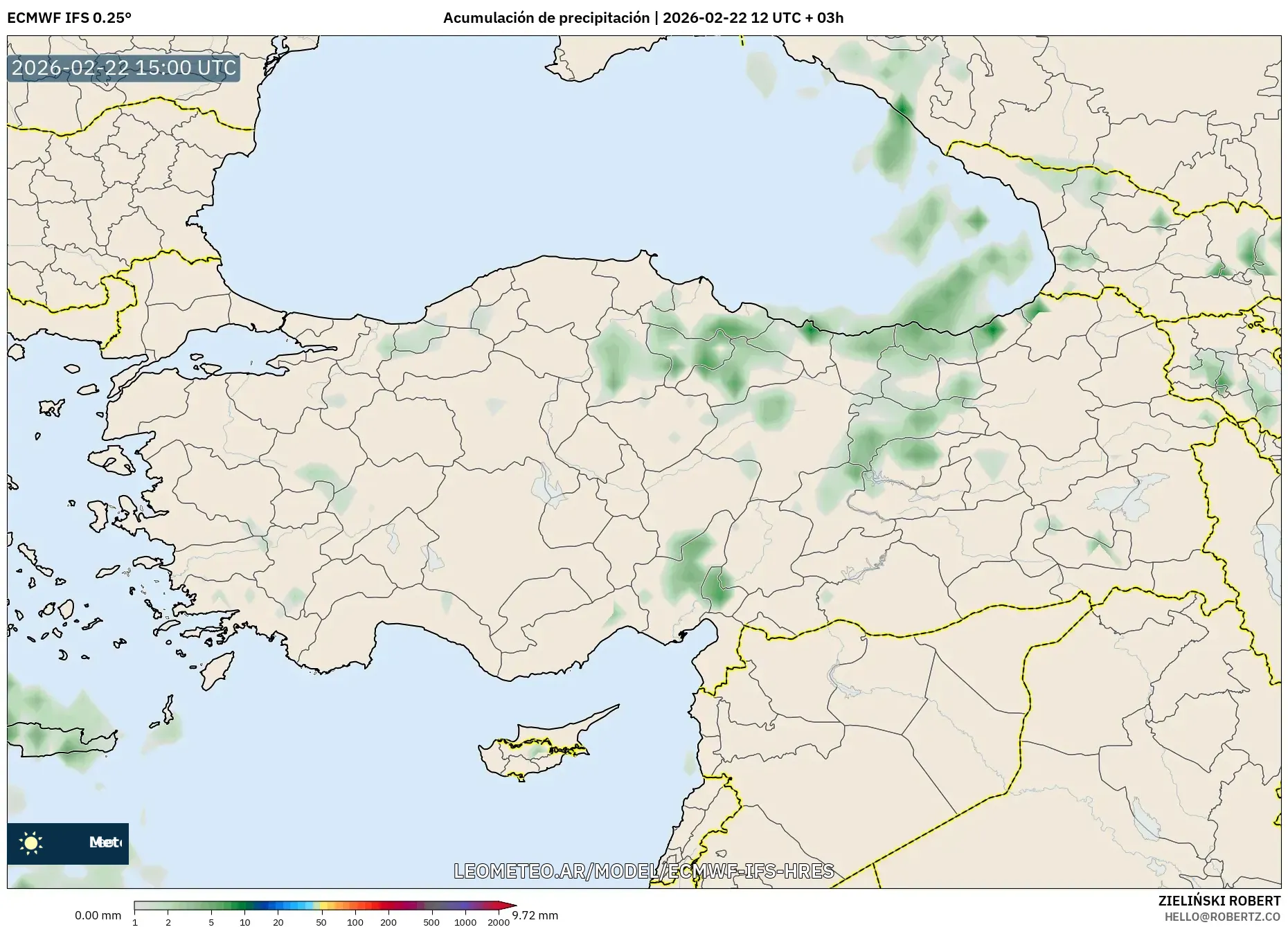 ECMWF IFS 0.25° model - Turcja, Suma opadów