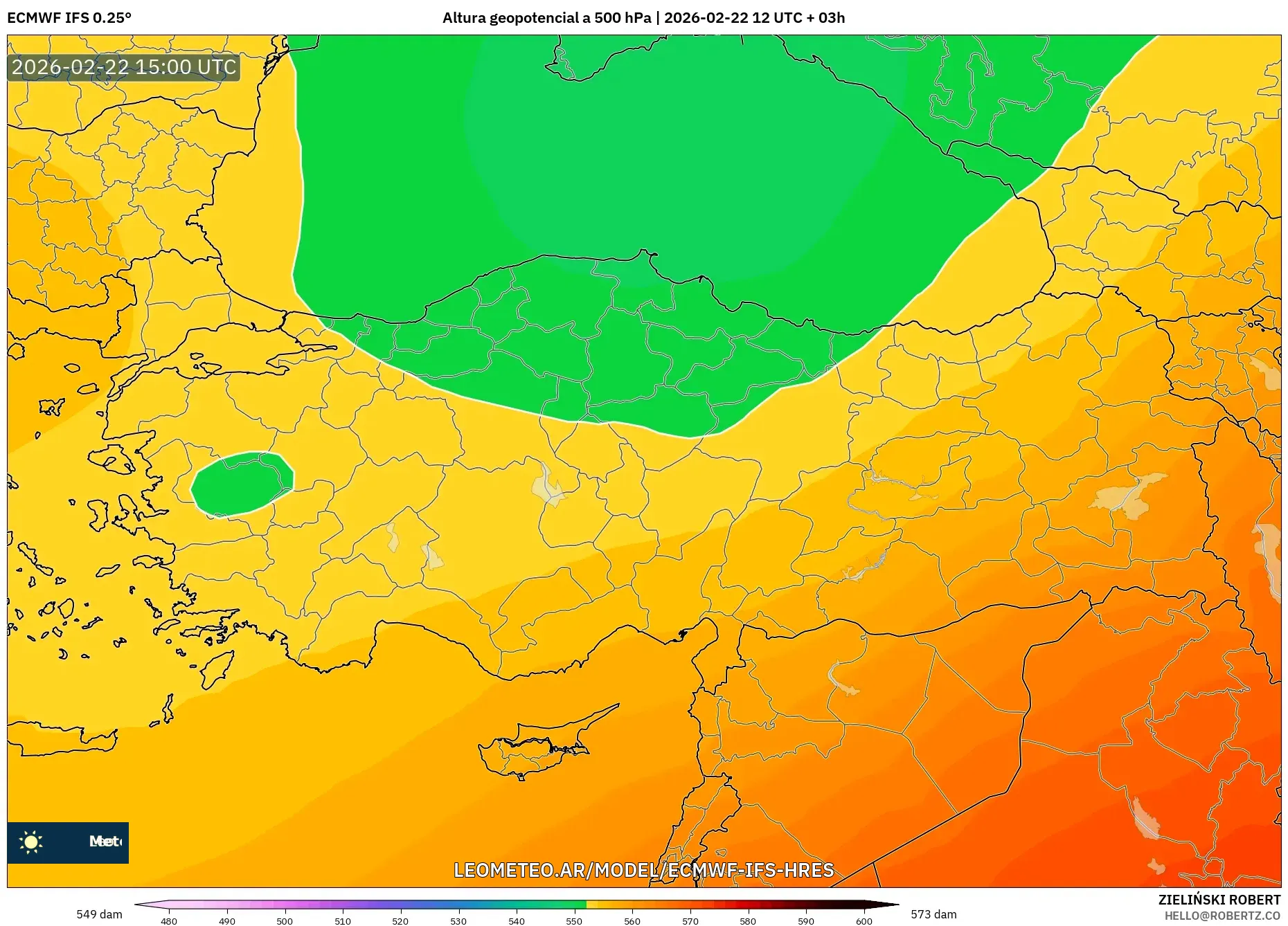 ECMWF IFS 0.25° model - Turcja, Wysokość geopotencjalna na poziomie 500 hPa