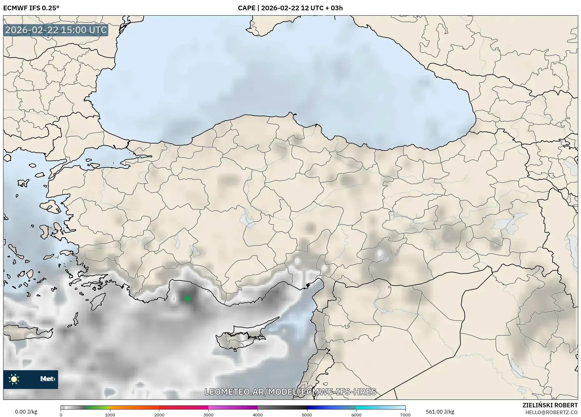 ECMWF IFS 0.25° model - Turcja, CAPE