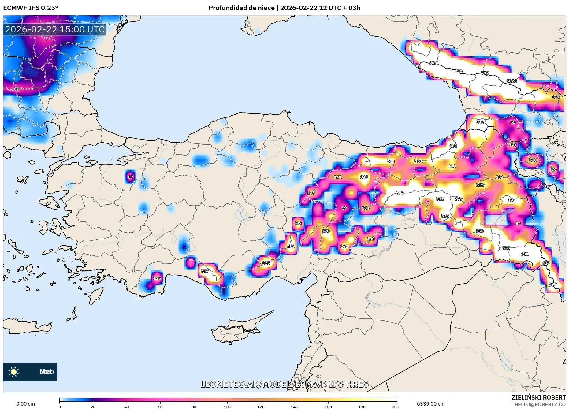 ECMWF IFS 0.25° model - Turcja, Pokrywa śnieżna