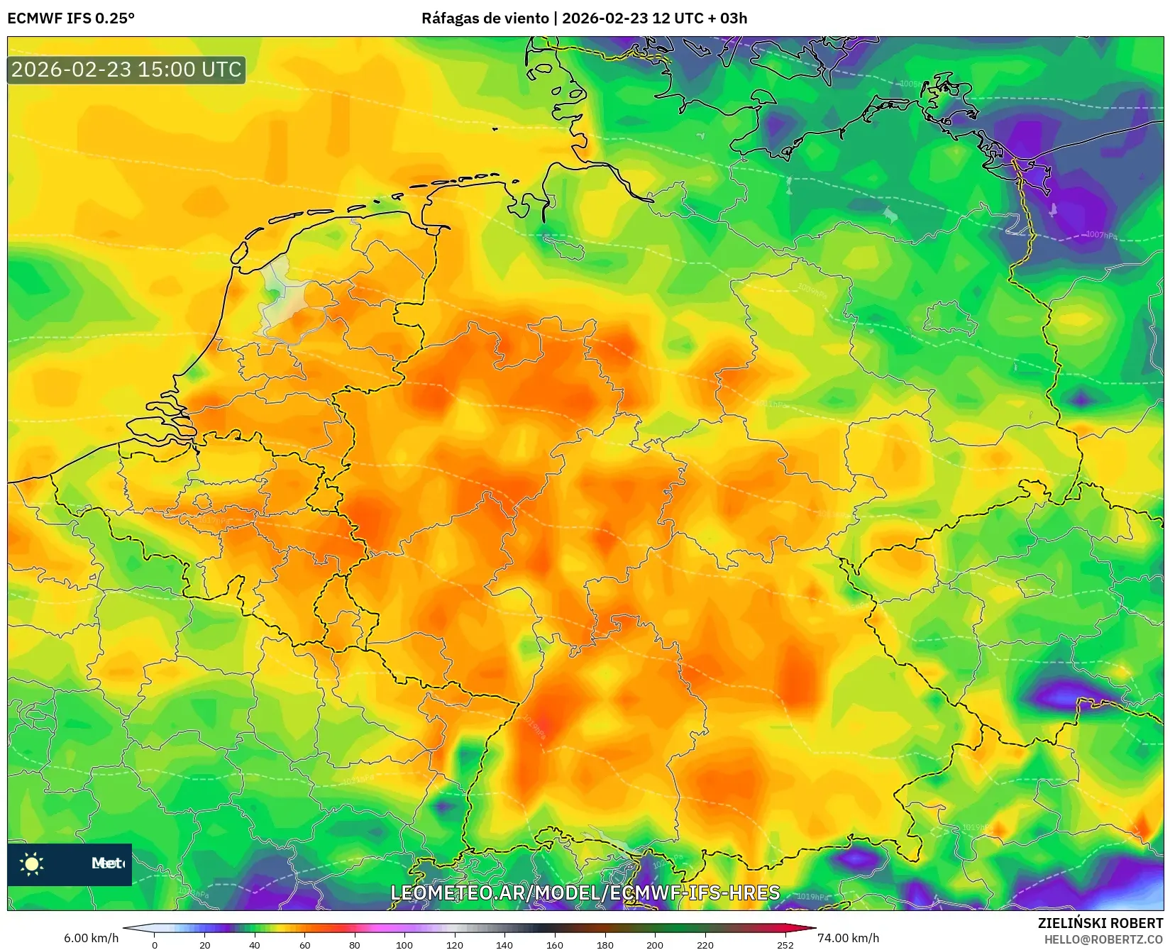 ECMWF IFS 0.25° model - Alemania, Ráfagas de viento