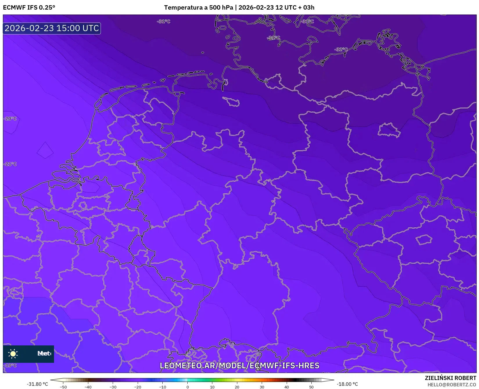 ECMWF IFS 0.25° model - Alemania, Temperatura a 500 hPa