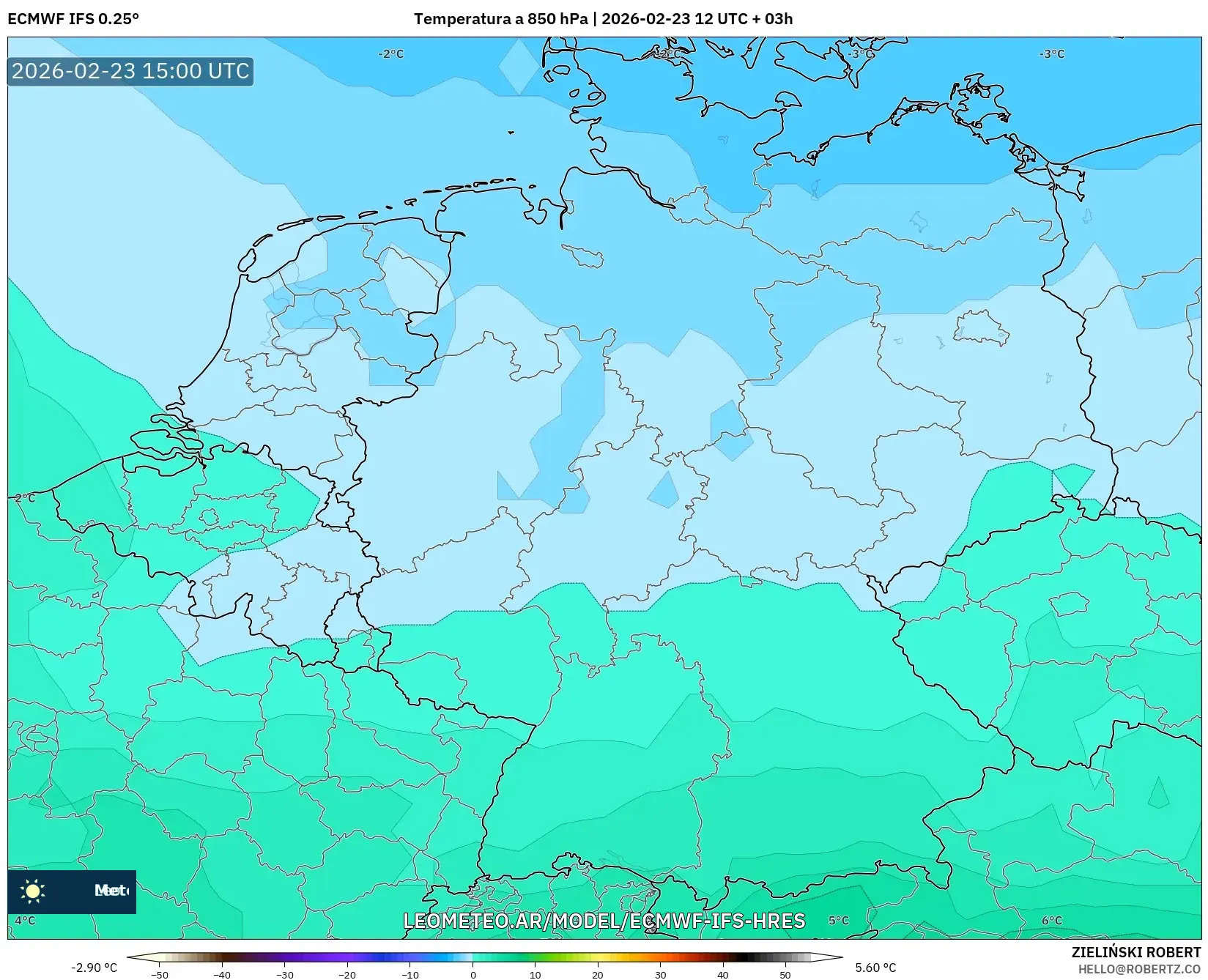 ECMWF IFS 0.25° model - Alemania, Temperatura a 850 hPa