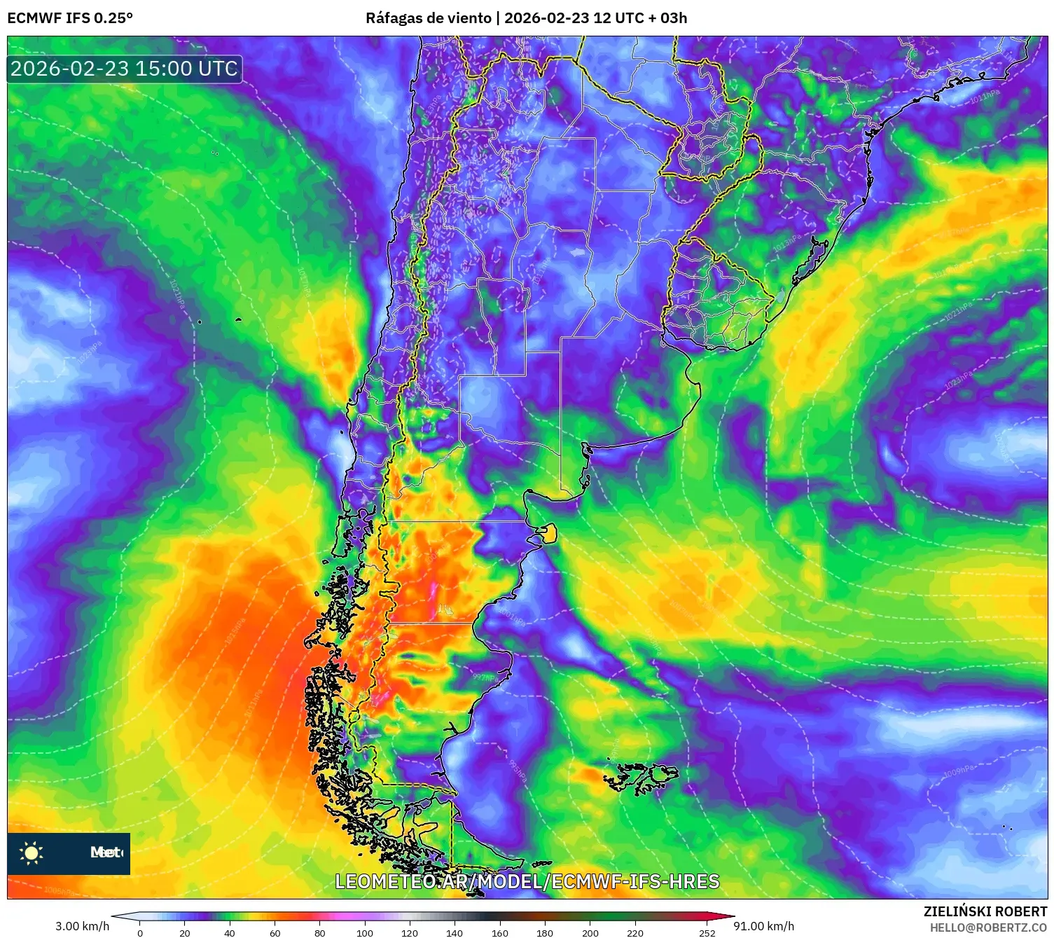 ECMWF IFS 0.25° model - Argentina, Ráfagas de viento