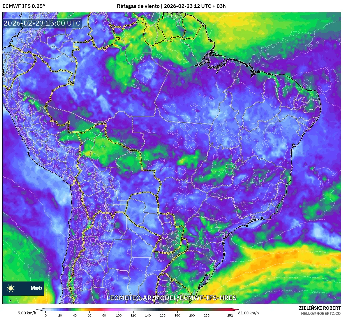 ECMWF IFS 0.25° model - Brasil, Ráfagas de viento