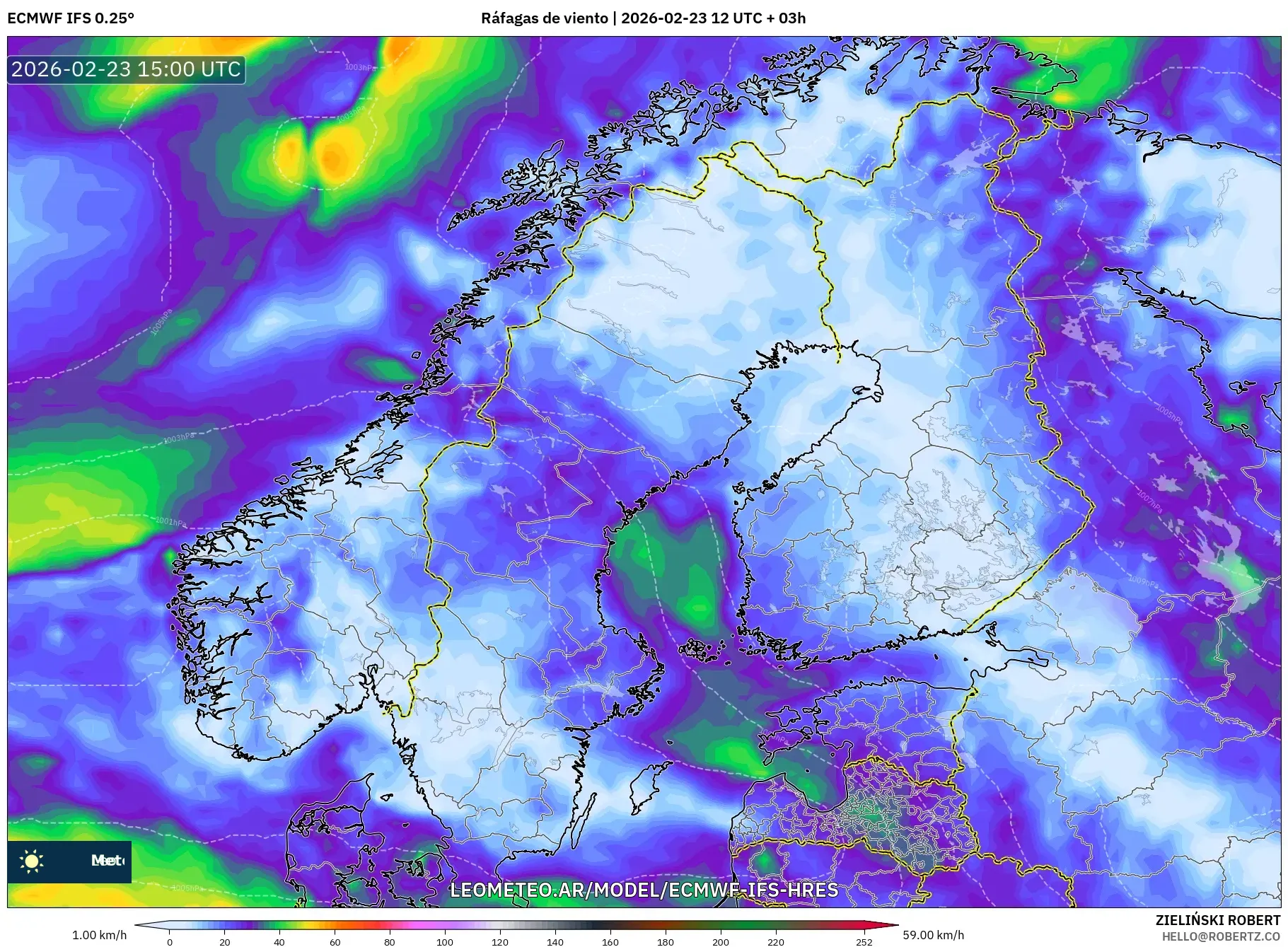 ECMWF IFS 0.25° model - Escandinavia, Ráfagas de viento