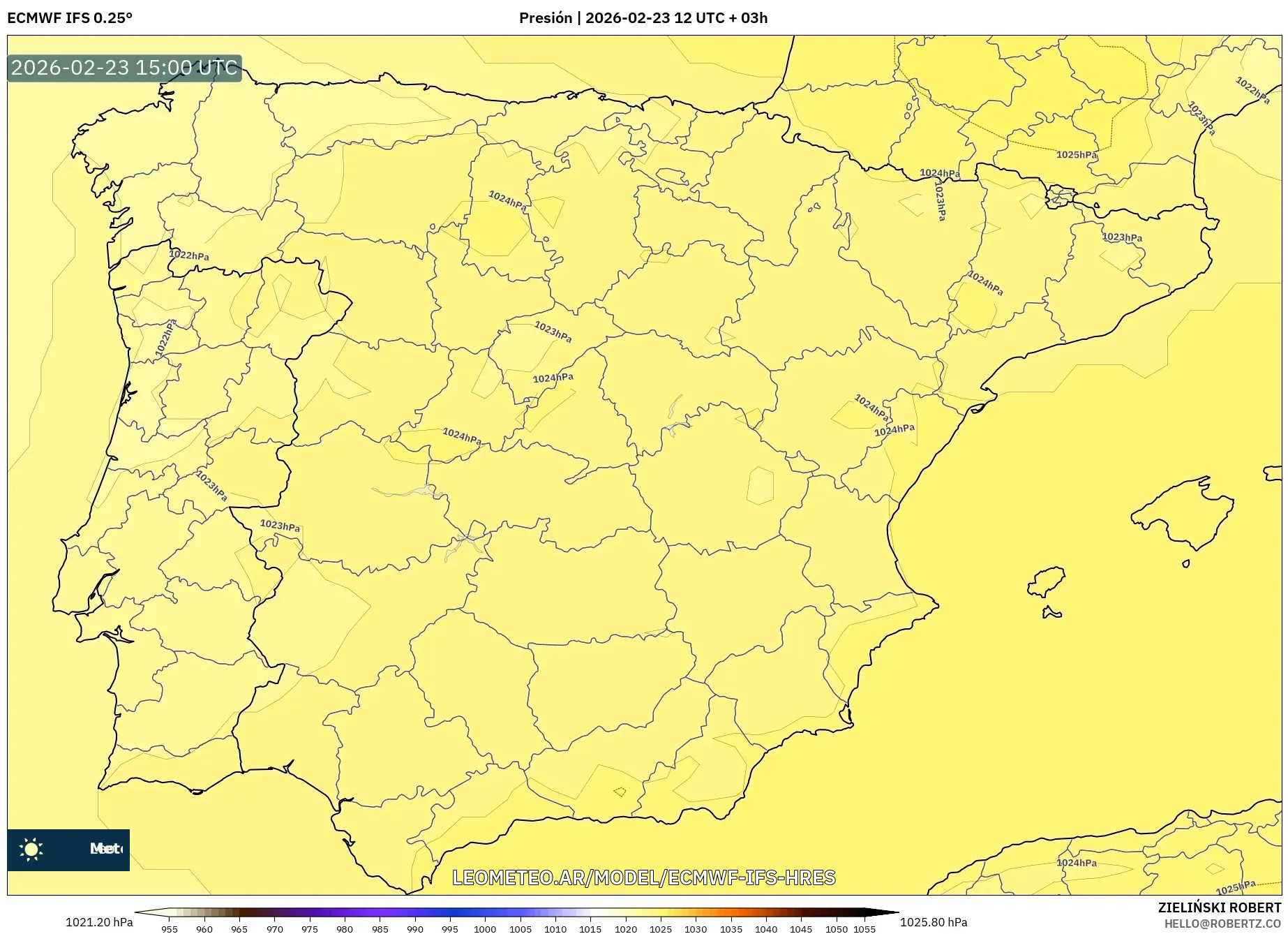 ECMWF IFS 0.25° model - España, Presión