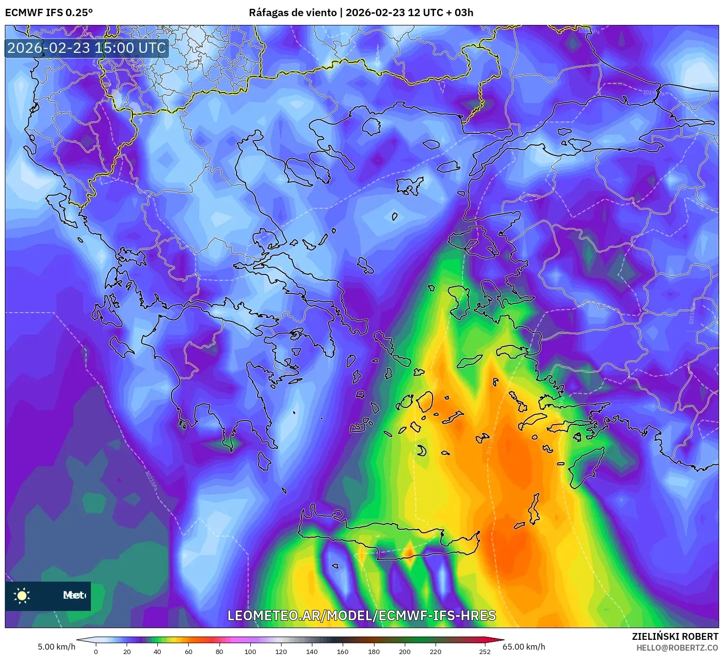 ECMWF IFS 0.25° model - Grecia, Ráfagas de viento