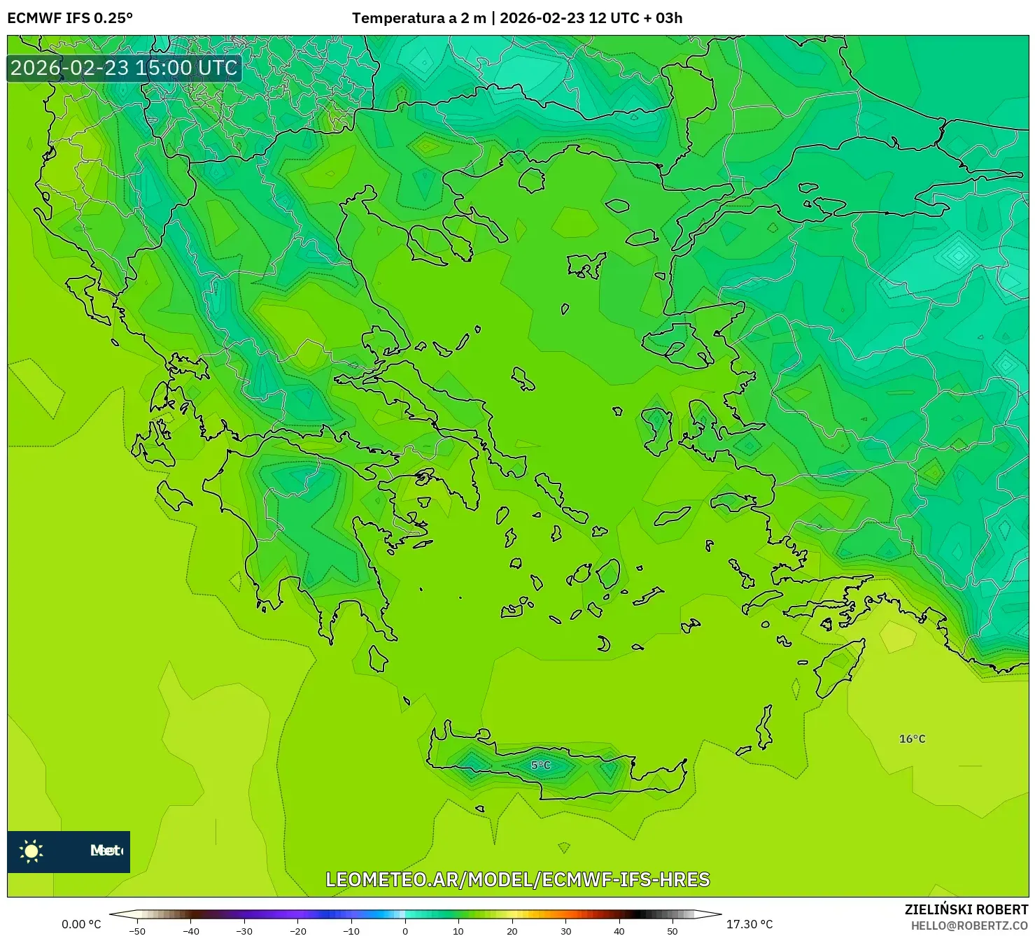 ECMWF IFS 0.25° model - Grecia, Temperatura a 2 m